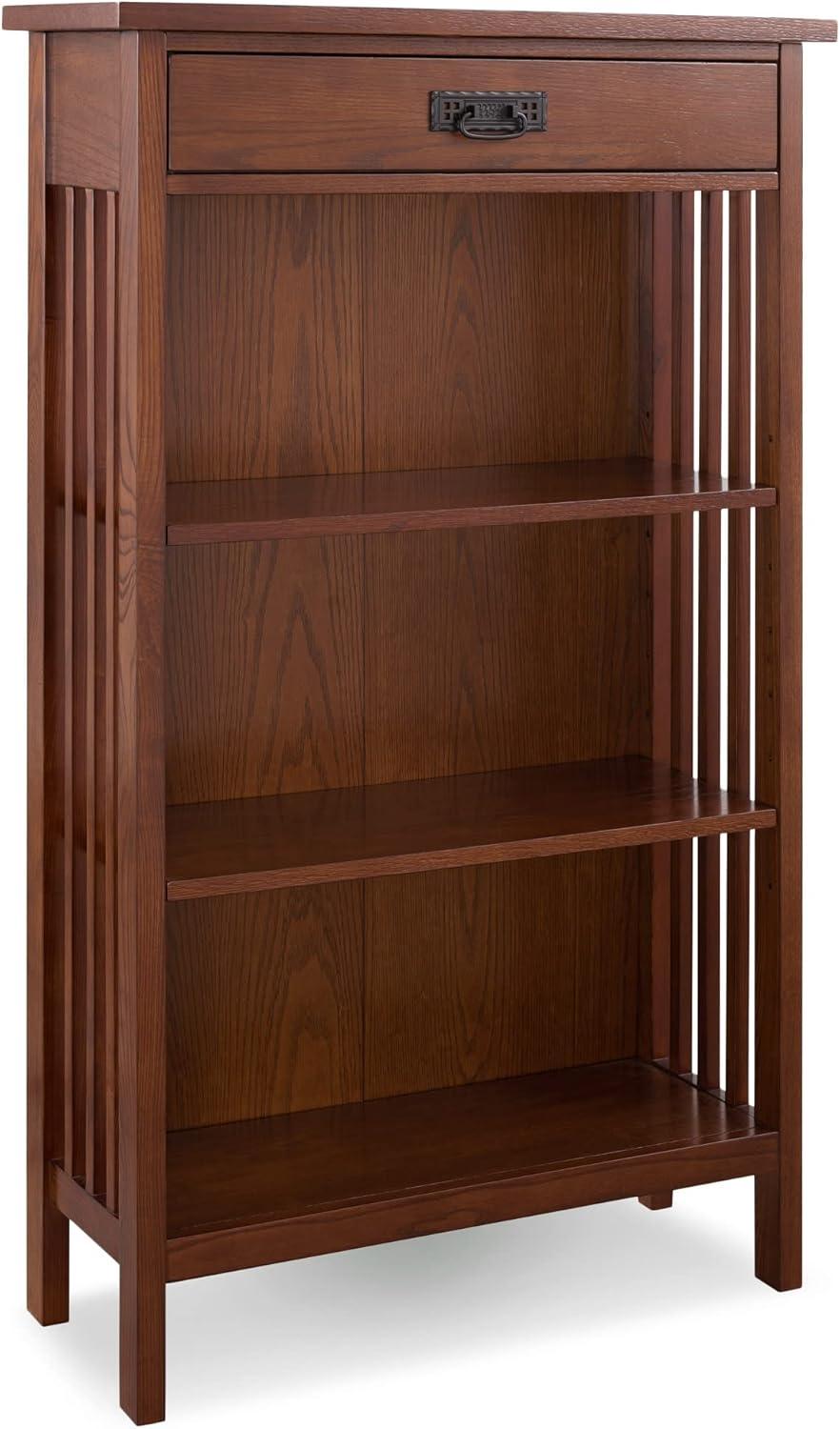 Mission Oak Adjustable Solid Wood Bookcase with Drawer