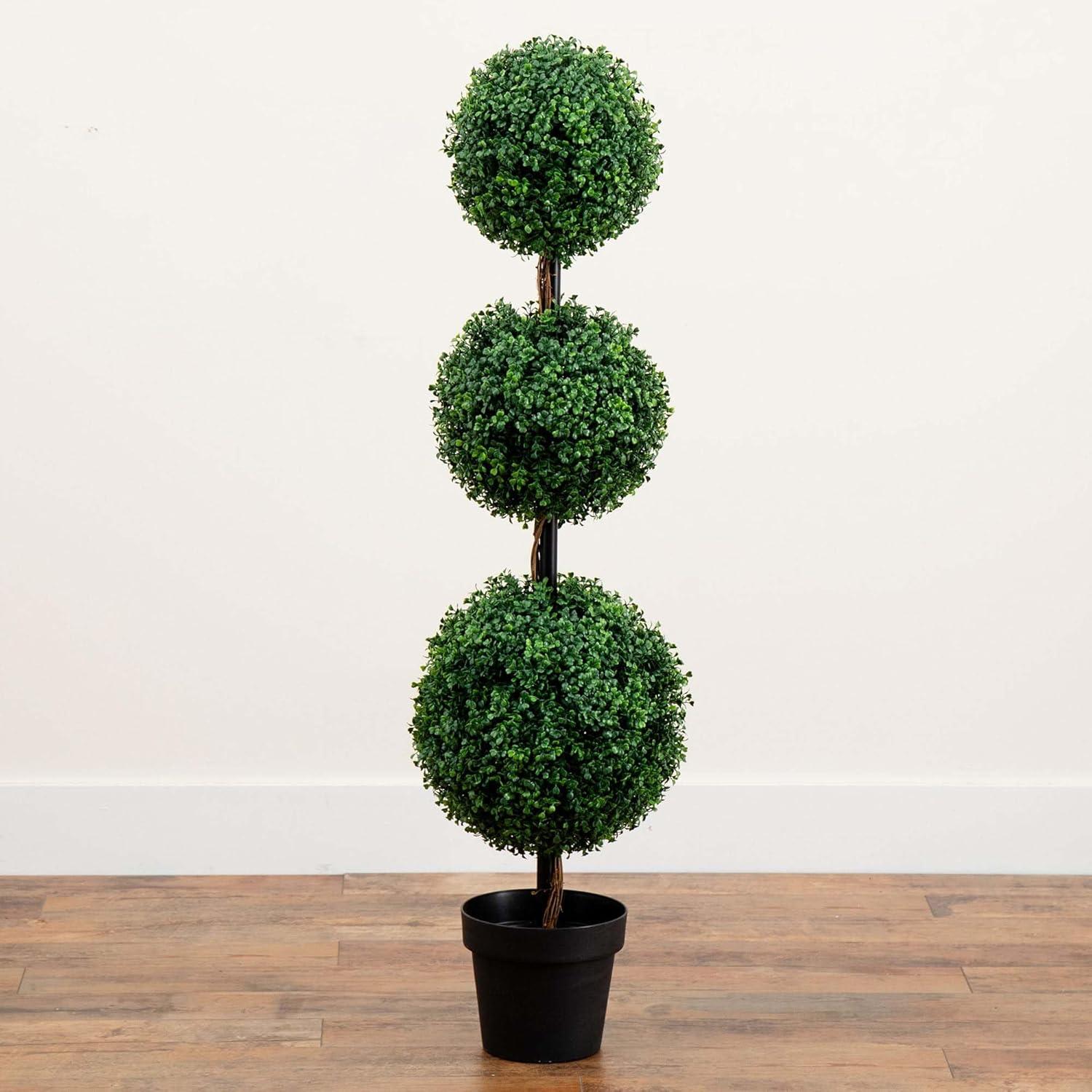 Nearly Natural 4ft. Artificial Triple Ball Boxwood Topiary Tree (Indoor/Outdoor)