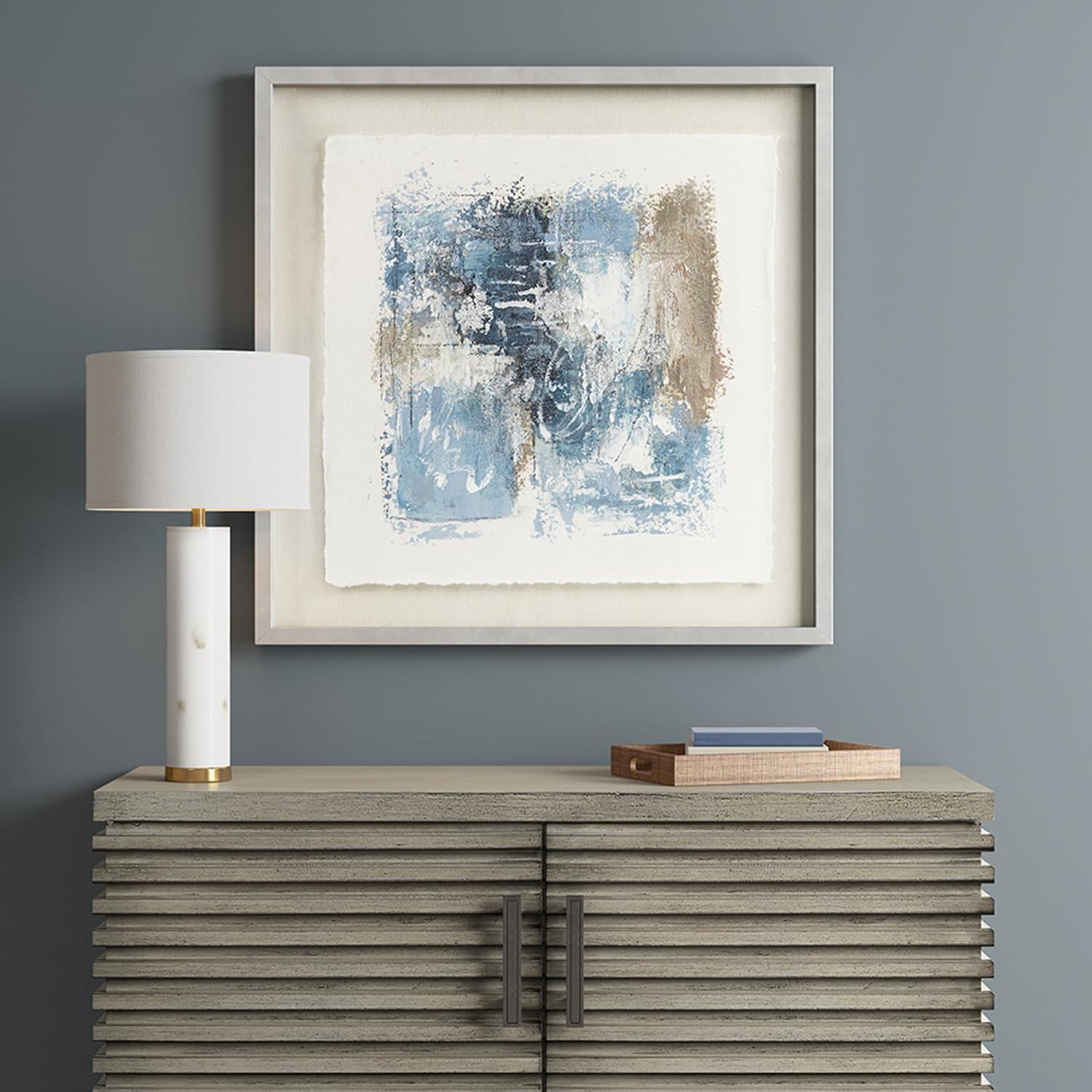 Blue and Neutral Abstract Rice Paper Framed Wall Art