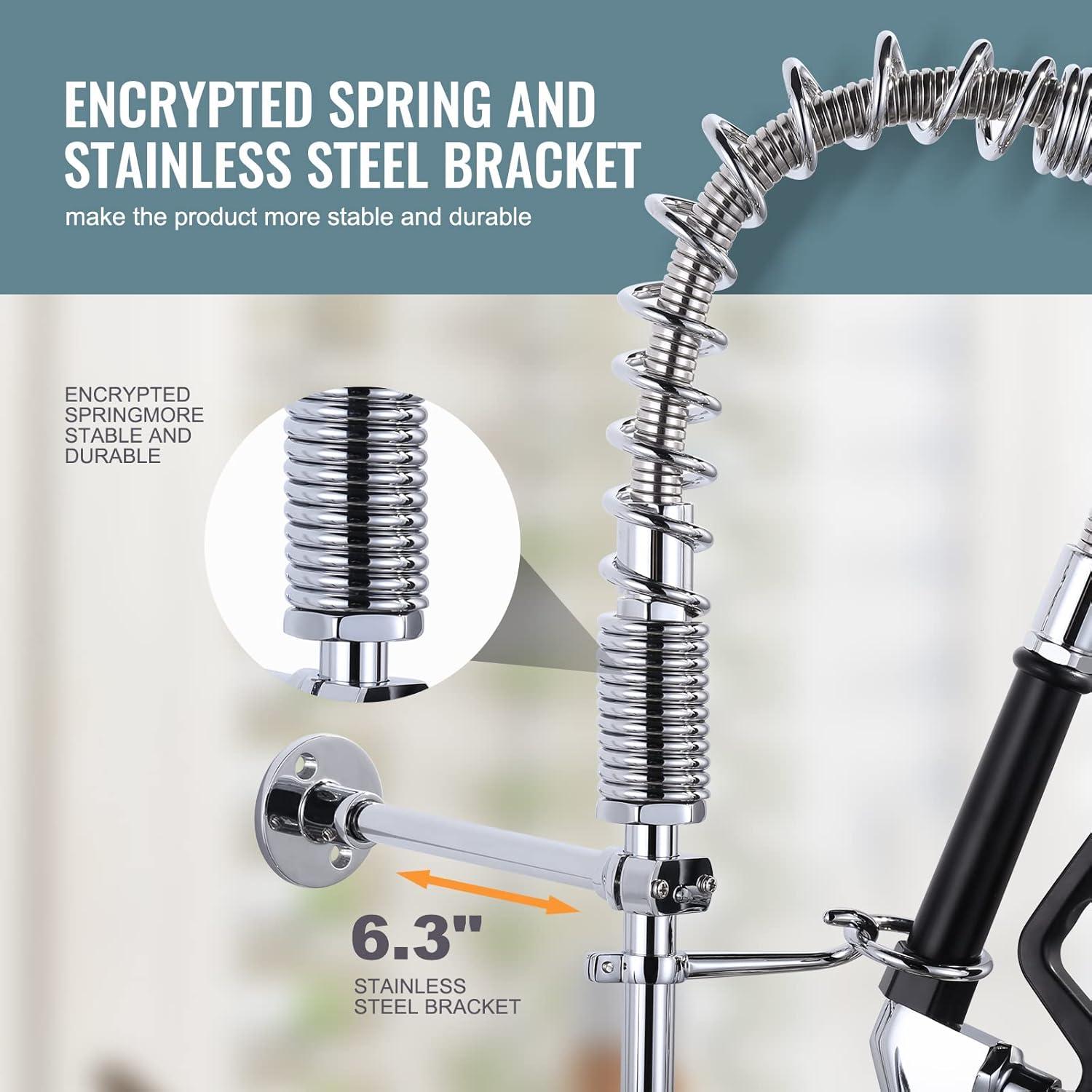 26 in. Commercial 3-Handle Pull Down Kitchen Faucet Wall Mount with Pre Rinse Sprayer in Chrome
