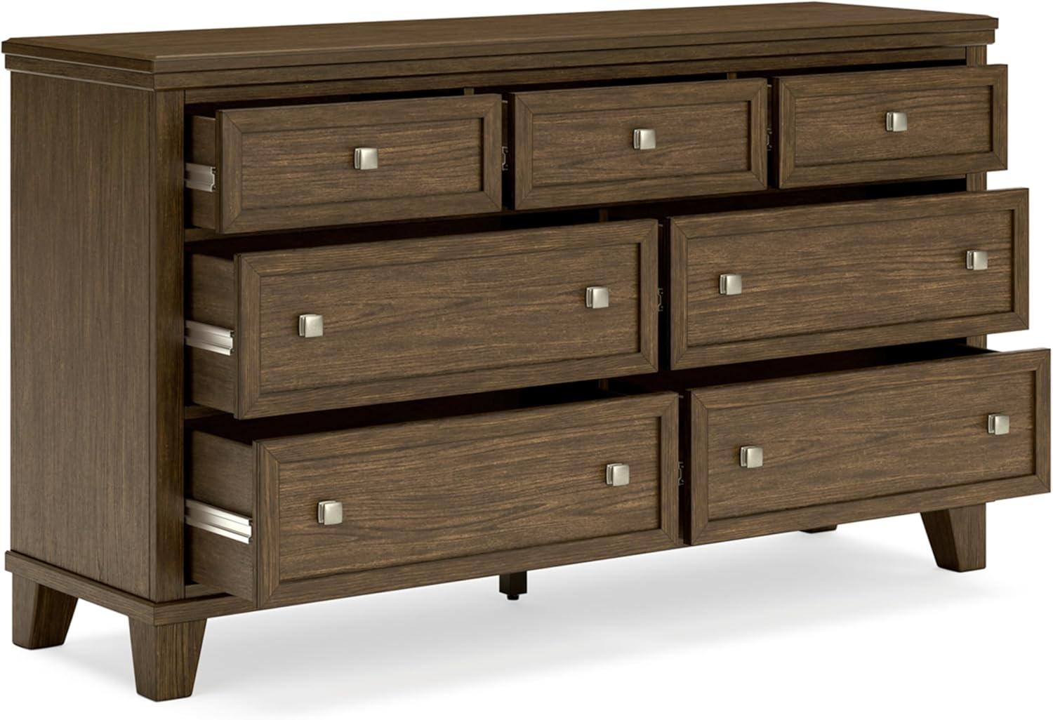 Light Brown Transitional 7-Drawer Dresser with Mirror