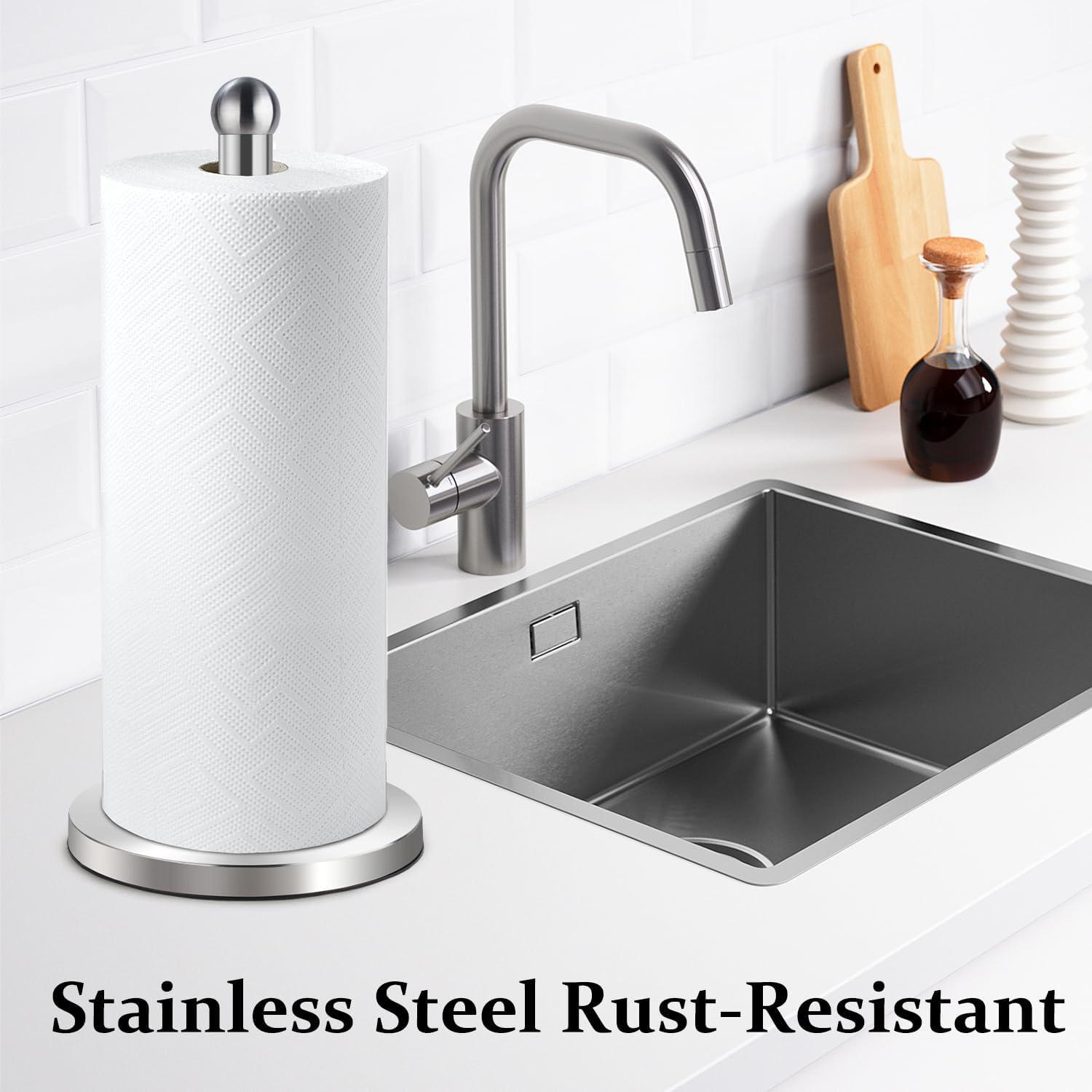 Stainless Steel Brushed Nickel Paper Towel Holder with Weighted Base