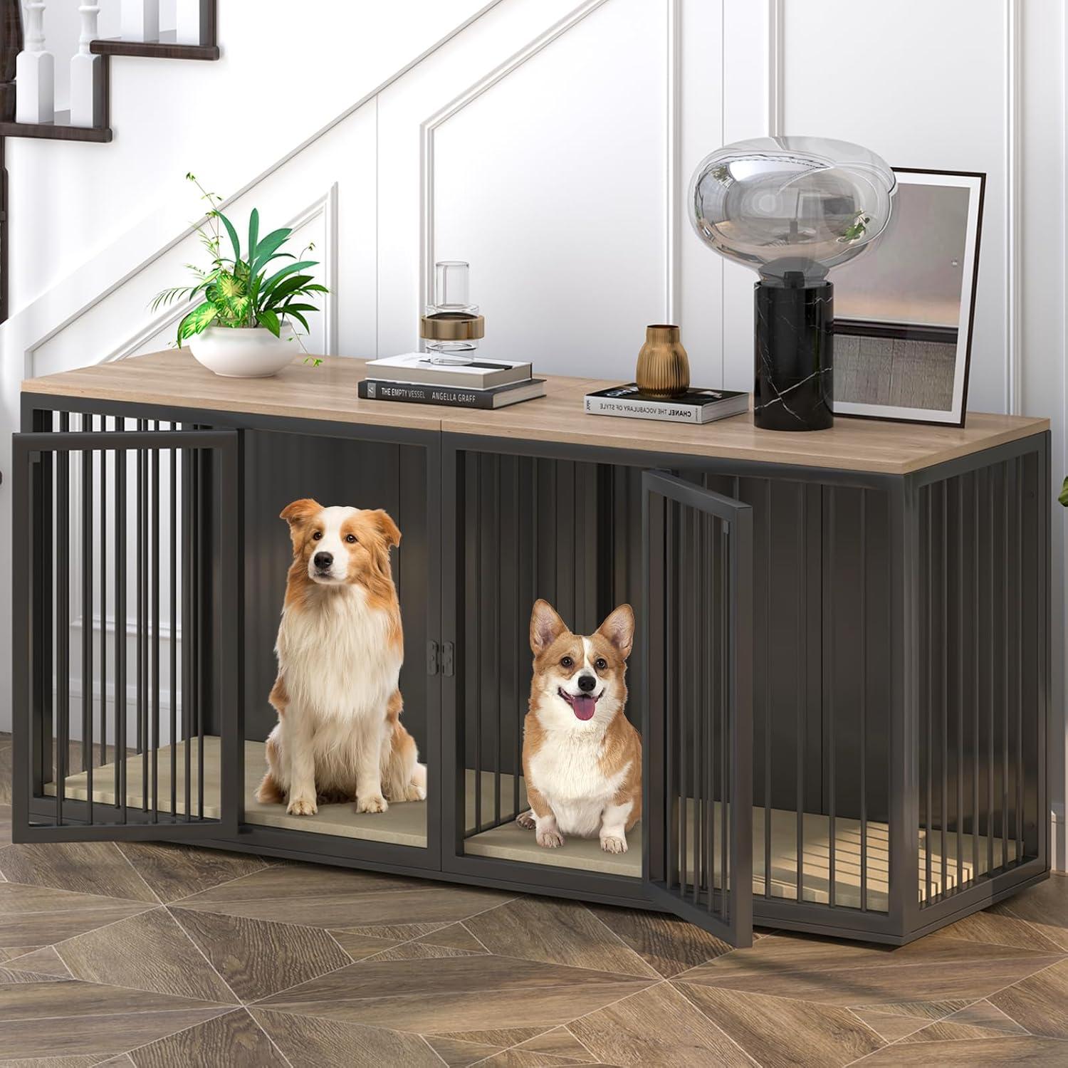 Tucker Murphy Pet™ Large Dog Crate Furniture for 2 Dogs, 71.6'' Steel Frame Dog Crate with Double Doors, Heavy Sturdy Dog Kennel