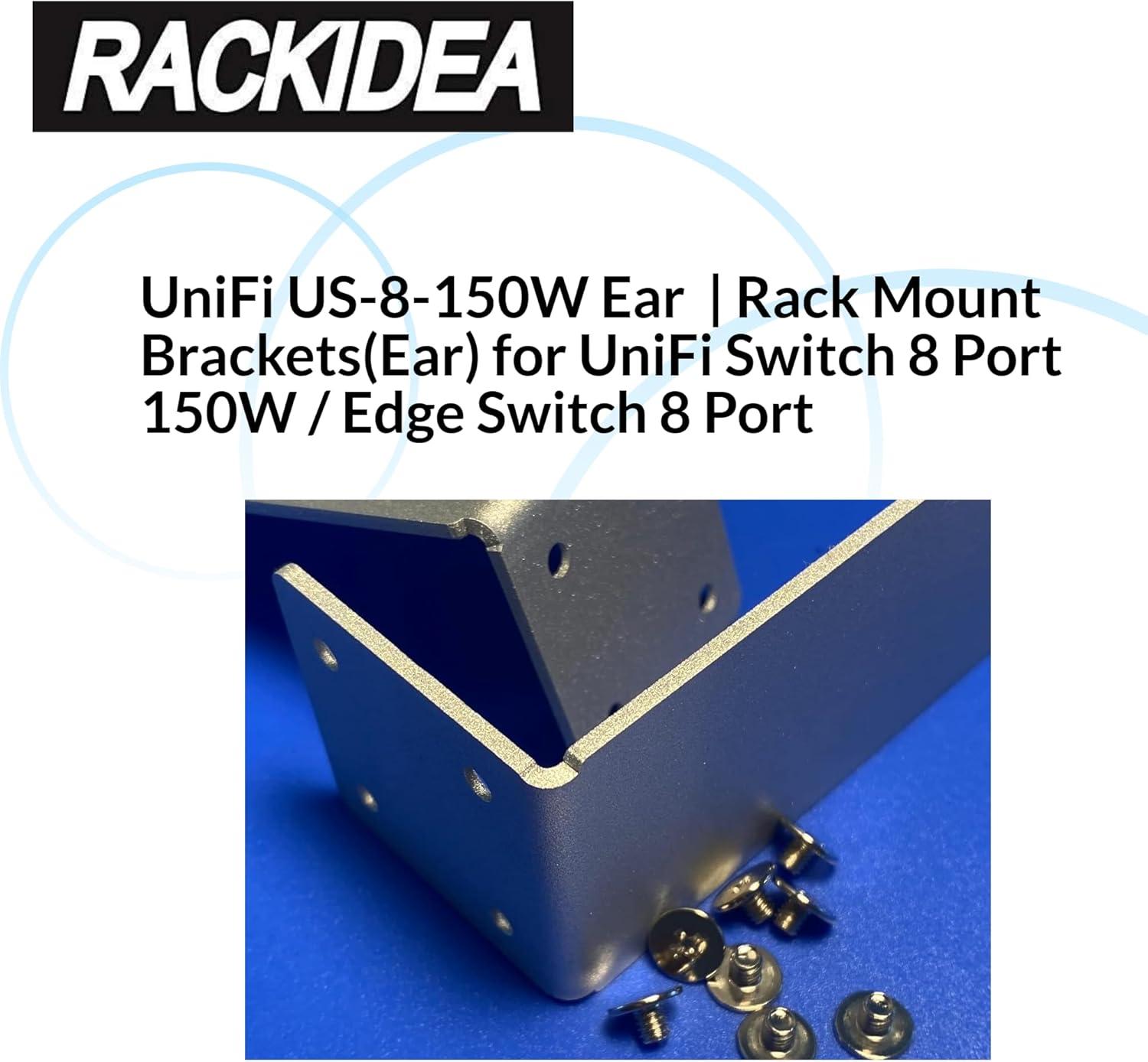 Silver Aluminum Rack Mount Brackets for UniFi 8-Port Switch