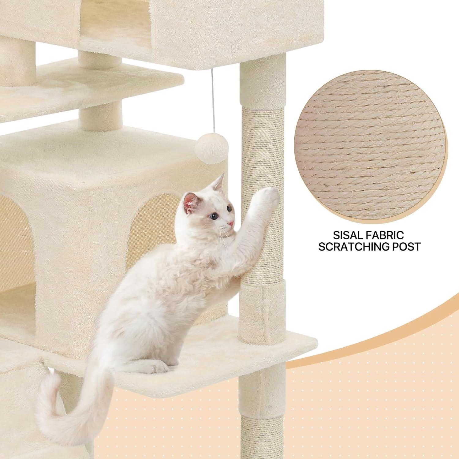 MoNiBloom Cat Tree Houses for Indoors, Multi-Level Cat Tree Tower, 70" Height（Beige）