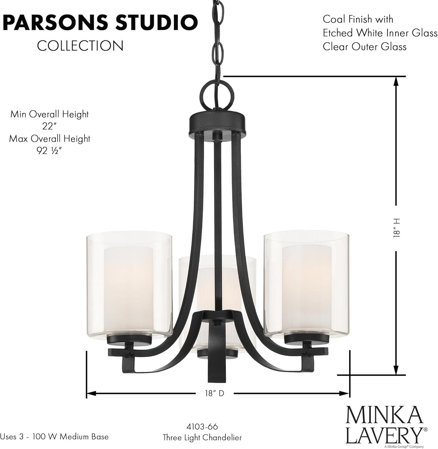 Minka Lavery Coal Black Pendant Chandelier 18" Wide Modern Clear Outer White Inner Glass 3-Light Fixture for Dining Room House