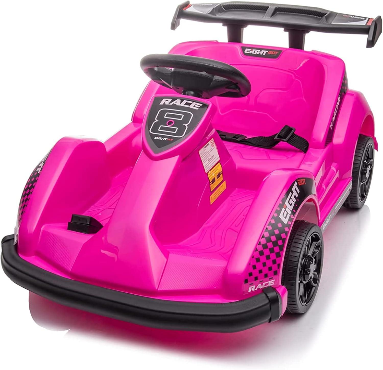 Costway 6V Electric Go Kart for Kids Electric Ride On Car w/ 2.4G Remote Control w/Soft Start Sound and Music Function Pink