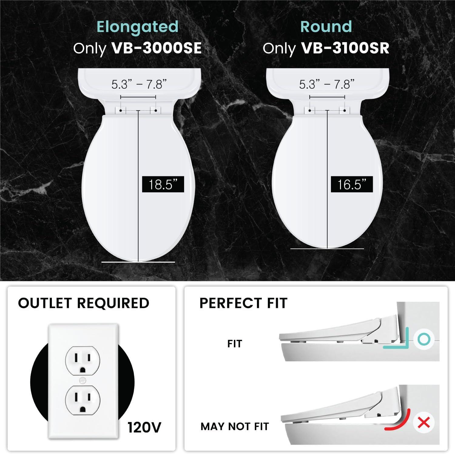 VOVO Stylement VB-3100SR Electronic Smart Toilet Bidet Seat, Heated Seat, One Piece Bidet Toilet Seat, Round - White