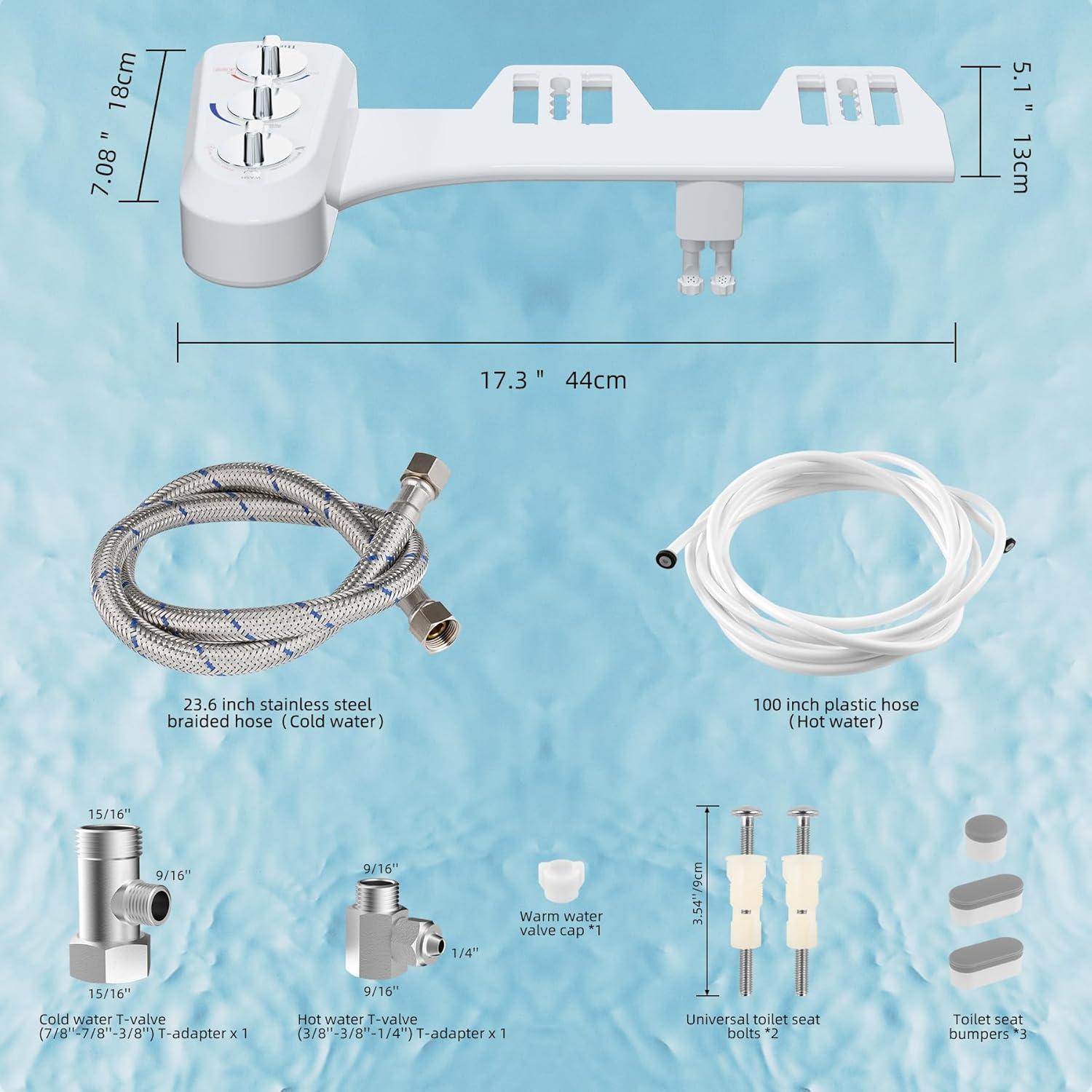 White Non-Electric Bidet Attachment with Dual Nozzle