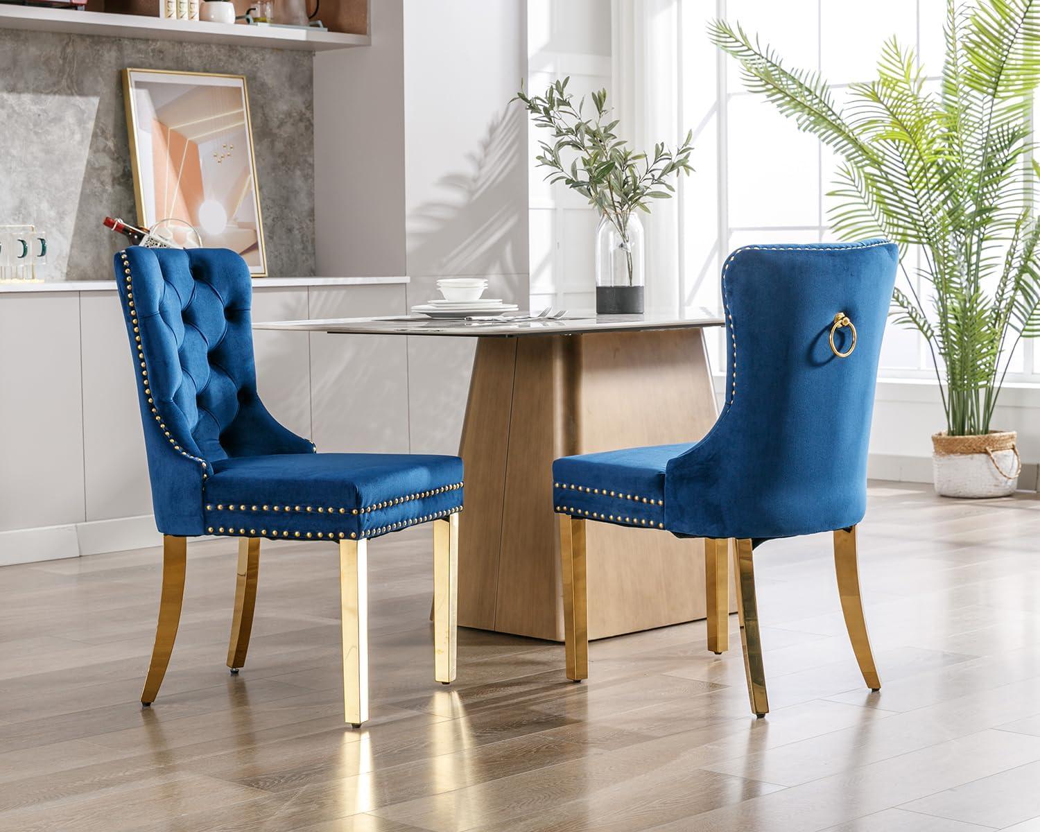 ODUSE-DAILY Velvet Dining Chairs Set of 4, Navy Kitchen & Dining Room Chairs, Tufted Dining Chairs, Fabric Upholstered, Solid Wood, Sillas De Comedor (Blue, 4 Pcs)