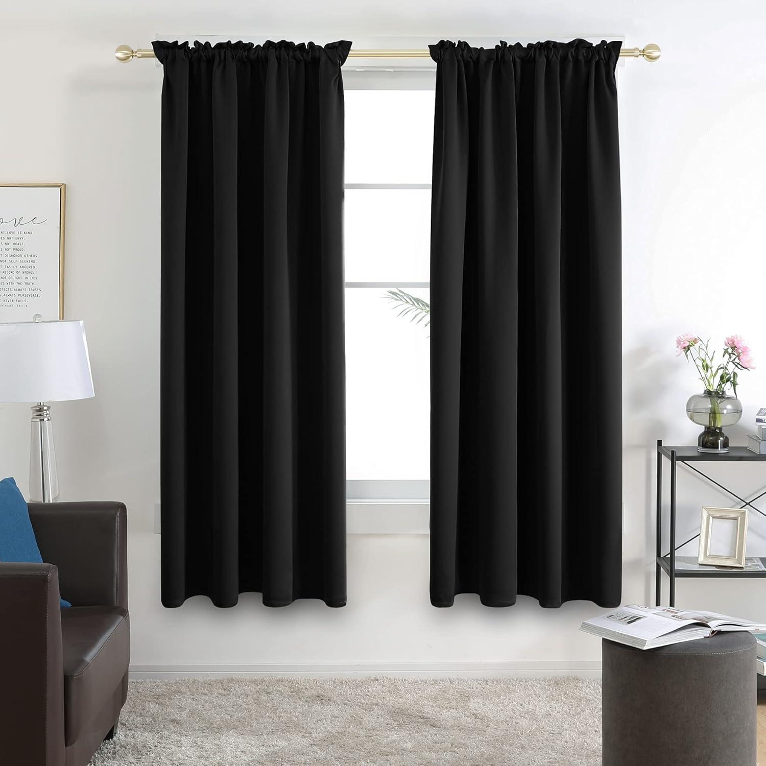 Deconovo Rod Pocket Blackout Curtains for Living Room, 2 Panels, Thermal Insulated, 38" x 63", Black