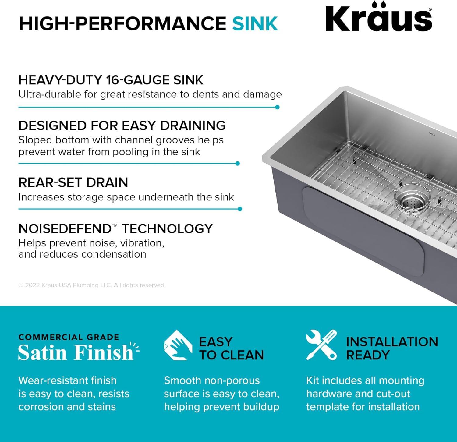 KRAUS Standart PRO™ Undermount 16 Gauge Stainless Steel Kitchen Sink