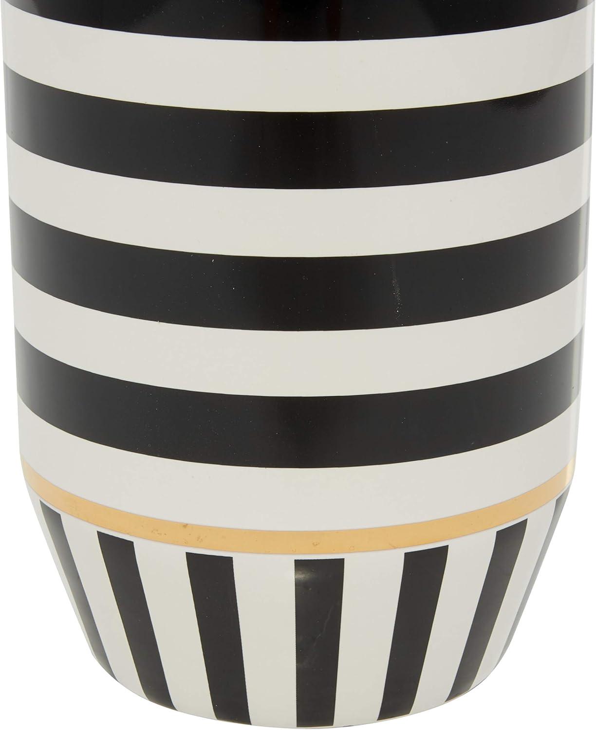 DecMode 13" Striped Black Ceramic Vase with Gold Accents