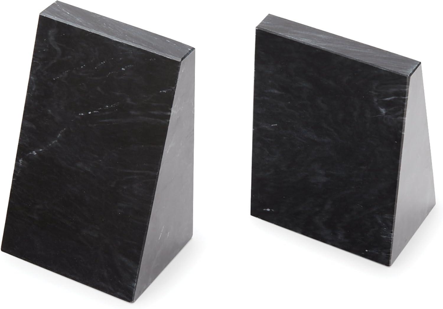 Triangular Black Marble Polished Bookends, Set of 2