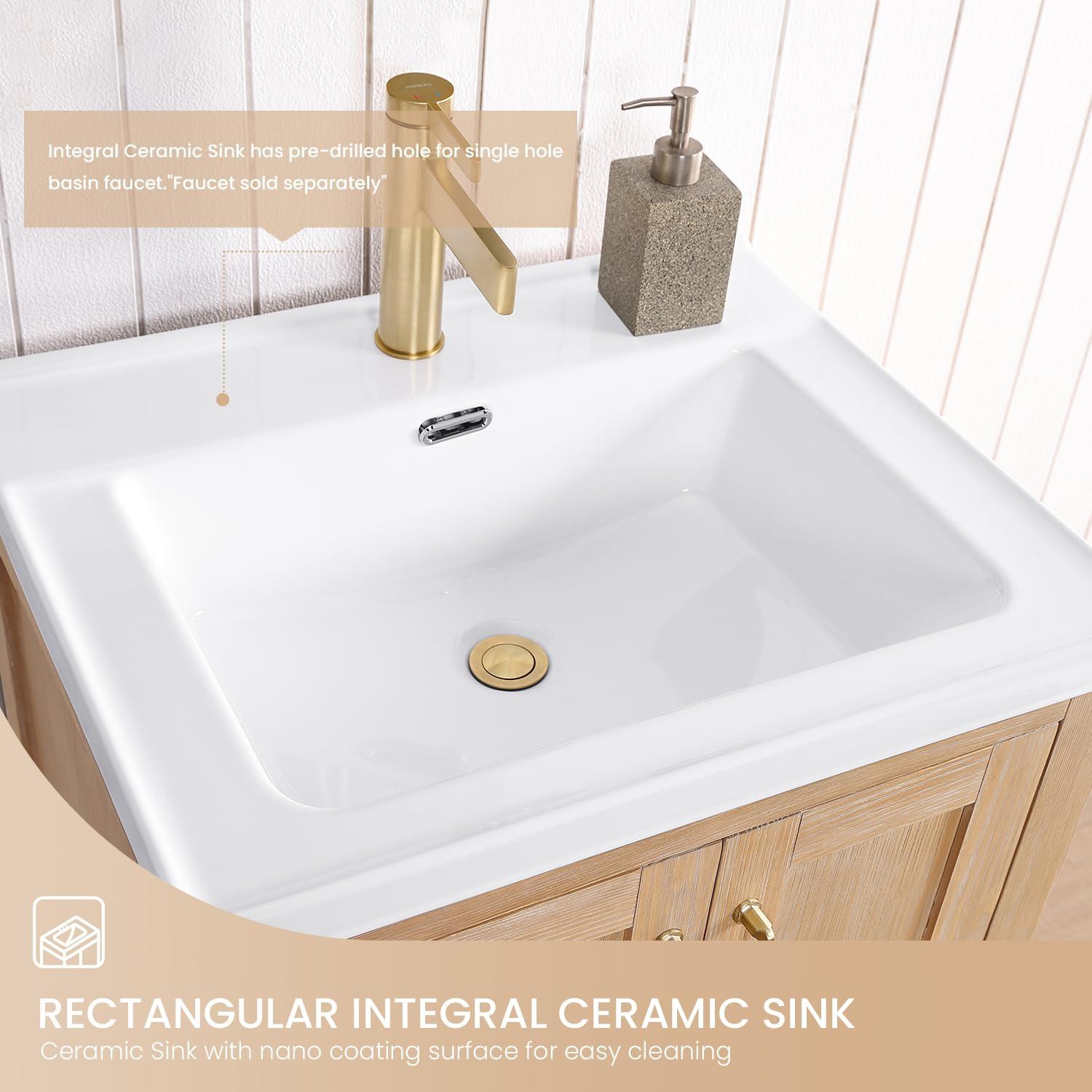 Gela 23.6'' Free-standing Single Bathroom Vanity with Ceramic Vanity Top