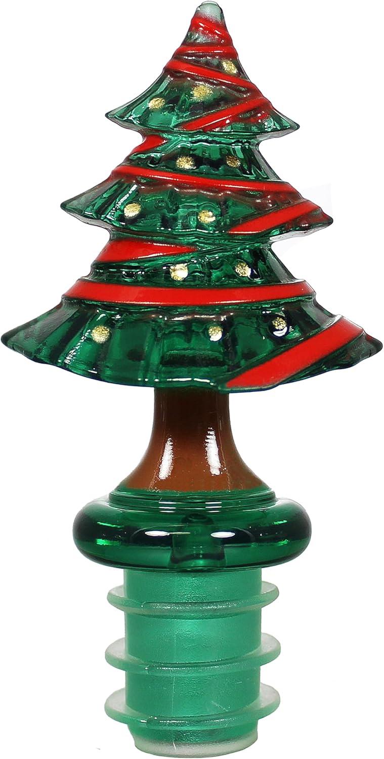 Prodyne Set of 3 Christmas Holiday Acrylic Bottle Stoppers with Stand, Santa Claus, Christmas Tree, Snowman