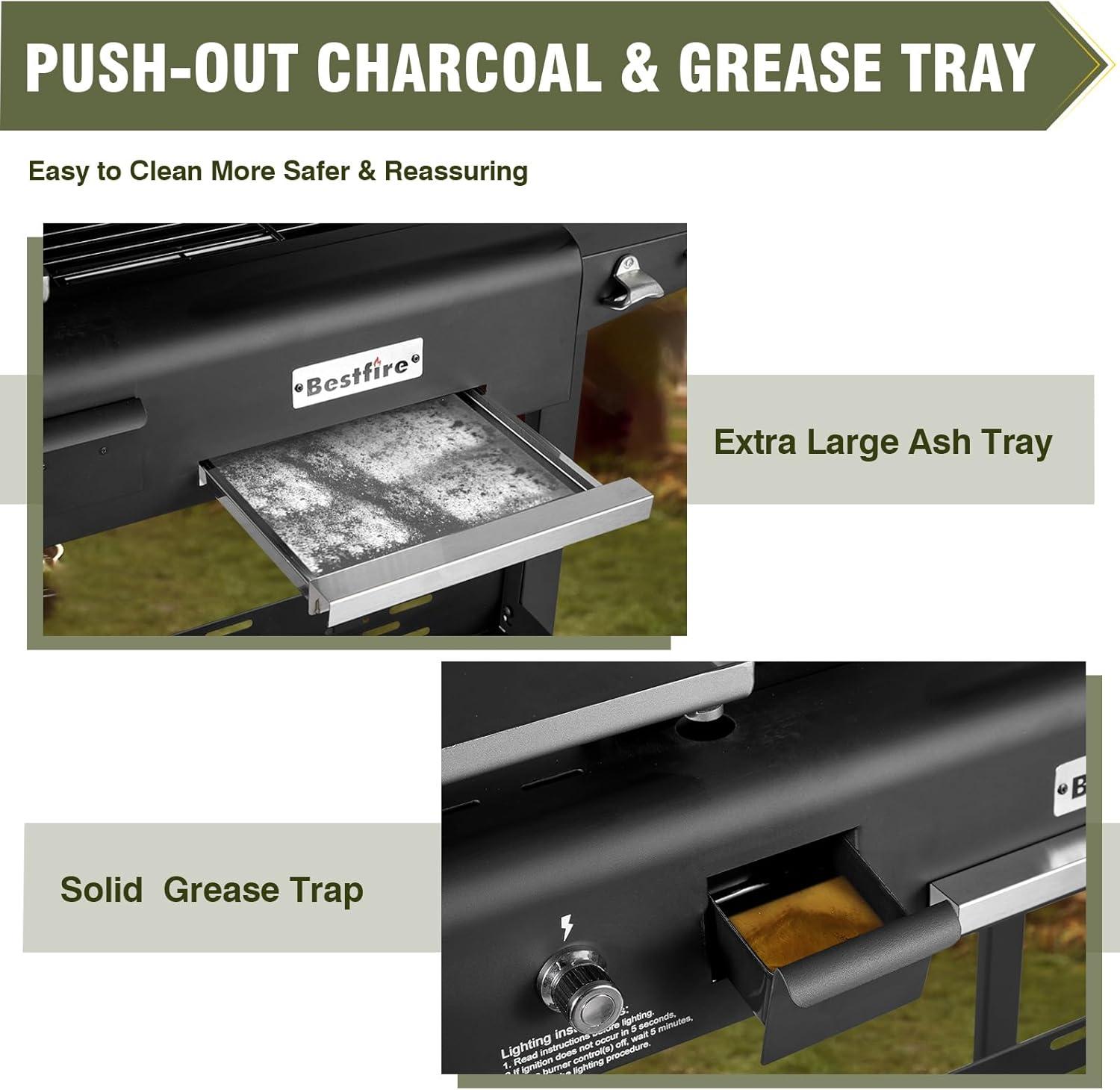 Bestfire Dual Fuel Propane Gas Charcoal Grill Combo Black Dual Lids, Flat Top Grill With 2 Side Shelves for BBQ, Outdoor and Backyard Cooking