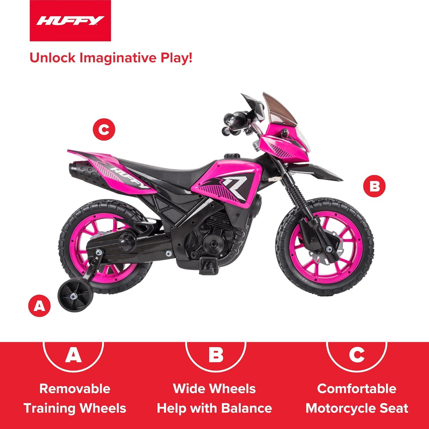 Huffy 6V Motorcycle Kids' Battery Ride-On, Fits Riders 3 to 7 Years Old, Hot Pink, Child, Girl's