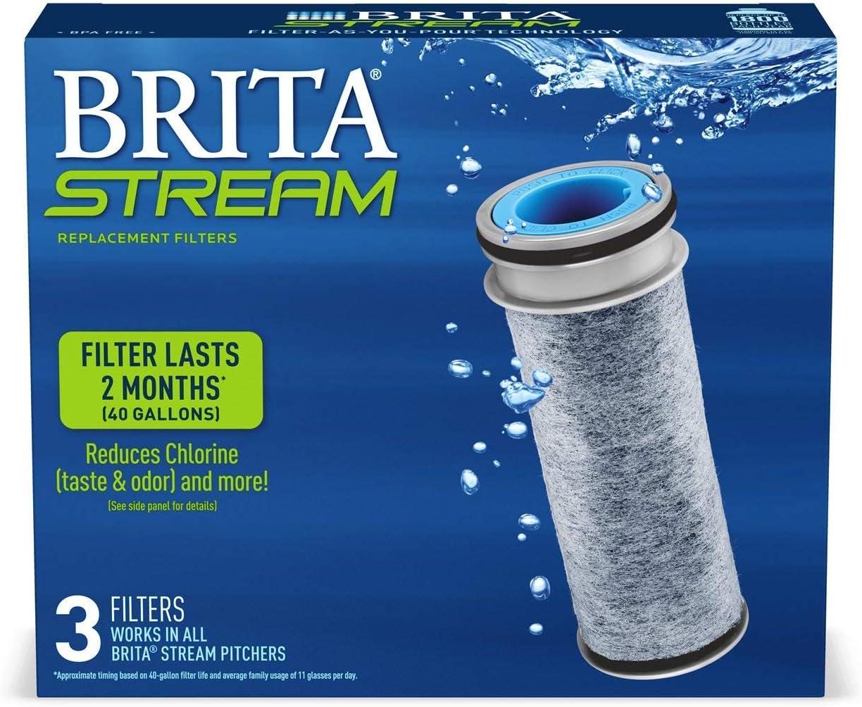 Brita Stream Water Filter, Stream Pitcher Replacement Water Filter, BPA Free, 3 Count