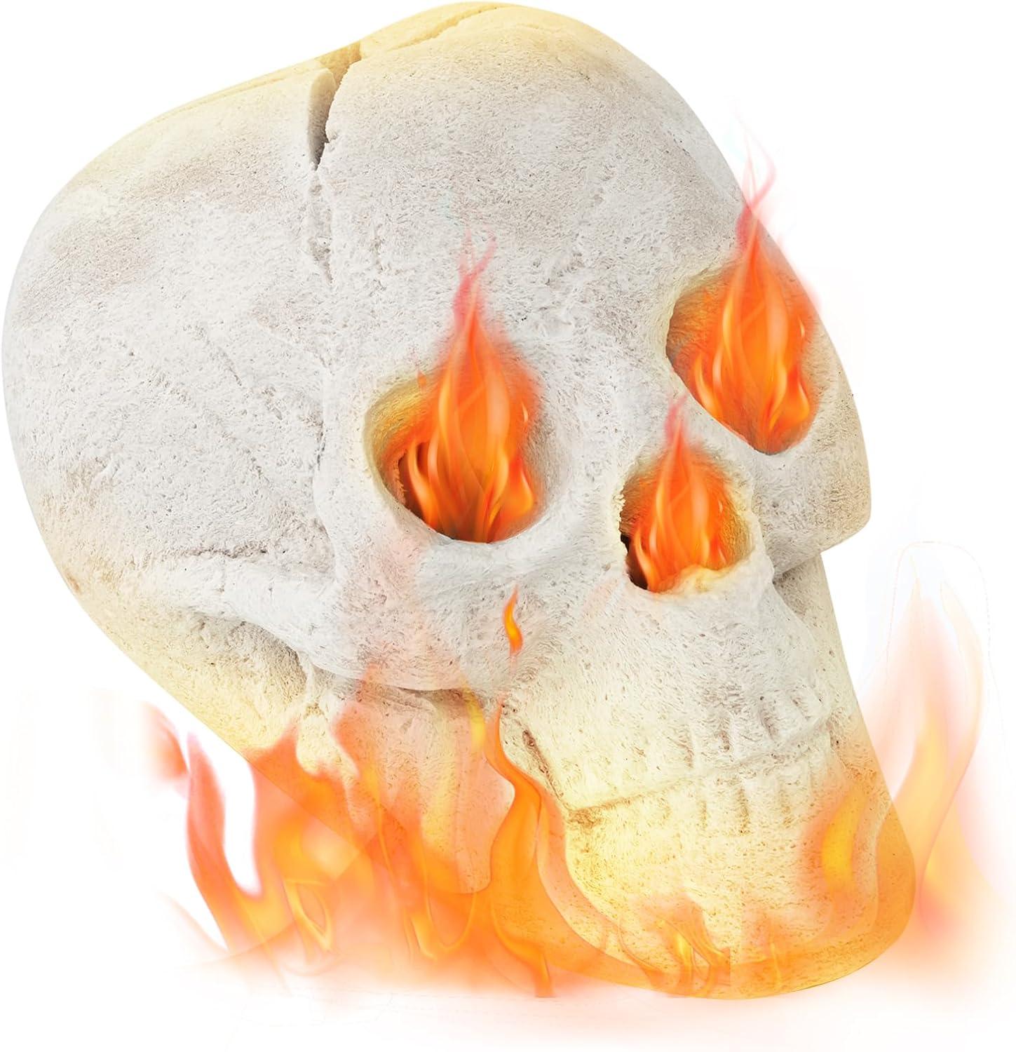 Costway Ceramic Fireproof Fire Pit Skull, Reusable Imitated Human Skull for Gas Beige/Black