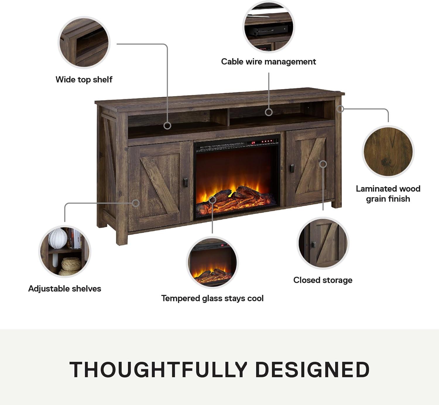 Ameriwood Home Farmington Electric Fireplace Console for TVs up to 60", Rustic