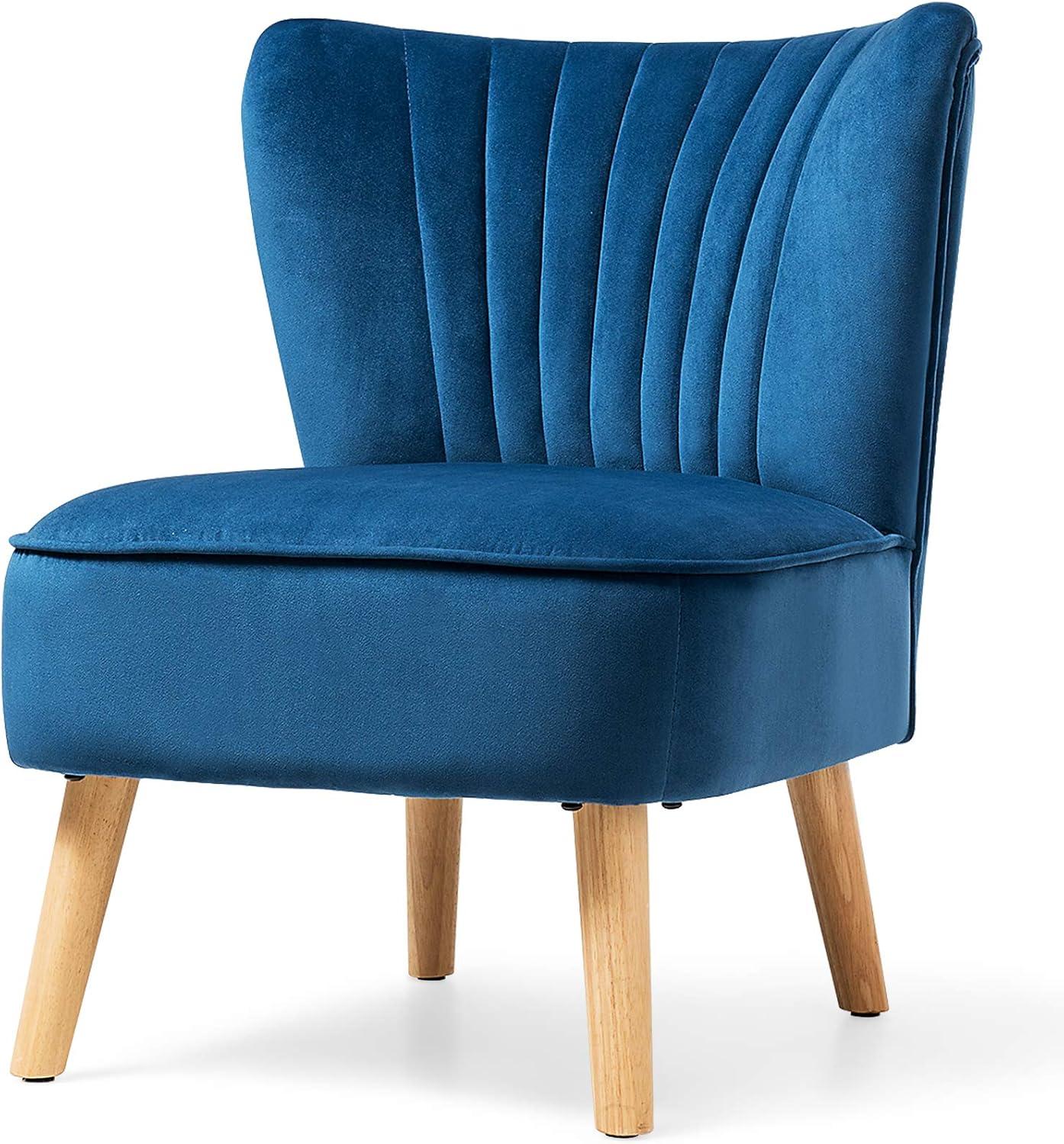 Yardi Yard Modern Armless Velvet Accent Chair with Wood Legs-Blue, Vanity Chair for Bedroom Desk