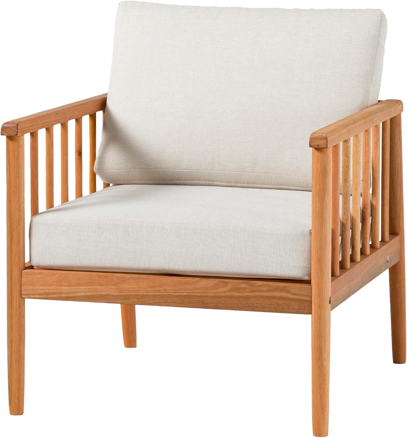 Modern Outdoor Solid Wood Spindle Style Single Lounge Chair - Natural