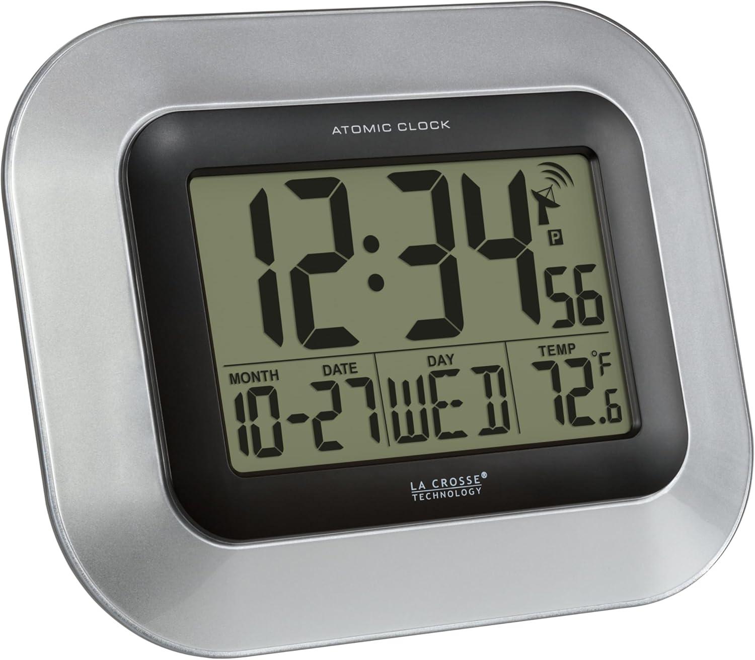 WT-8005U-S Atomic Digital Wall Clock with Indoor Temperature and Date