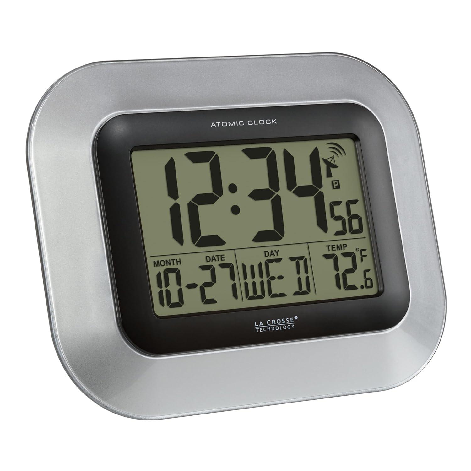 WT-8005U-S Atomic Digital Wall Clock with Indoor Temperature and Date