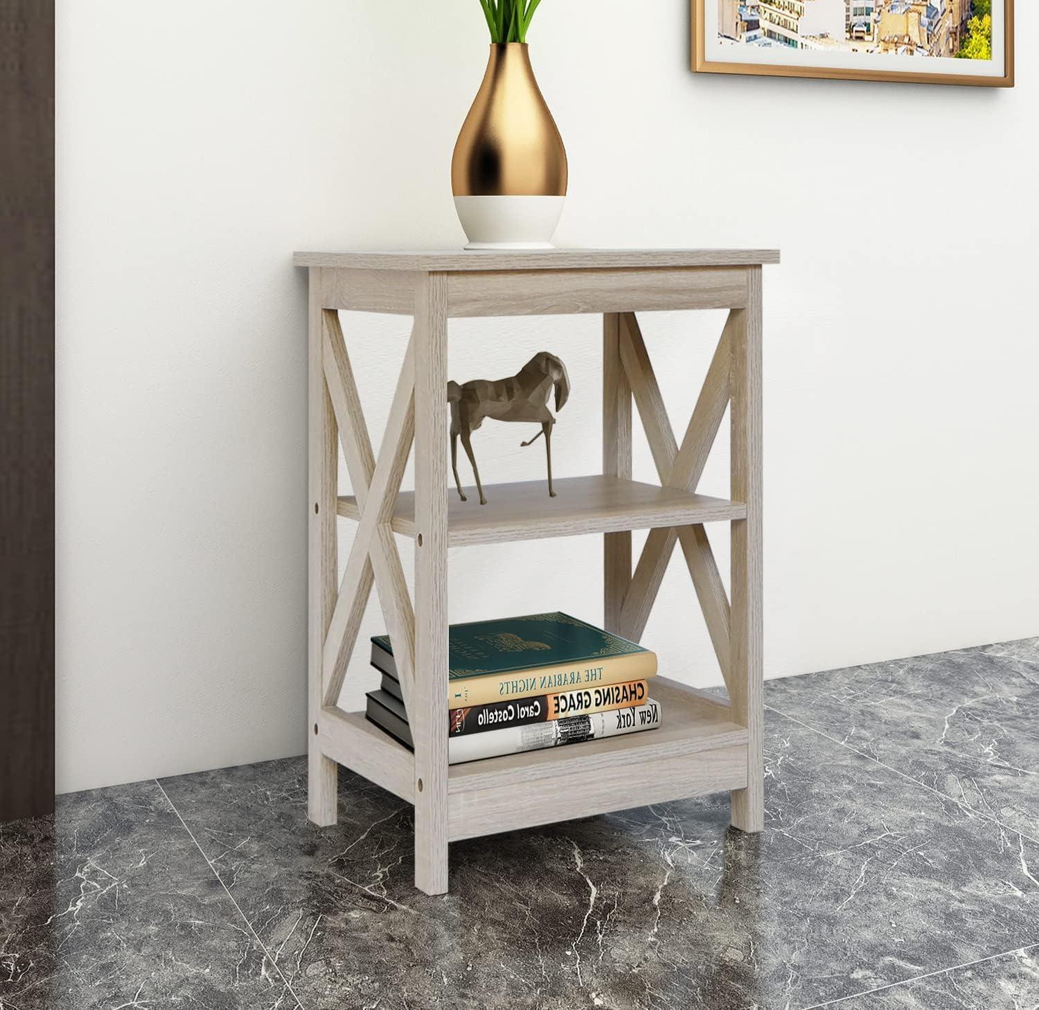 White Oak 3-Tier Modern Farmhouse Wood Side Table