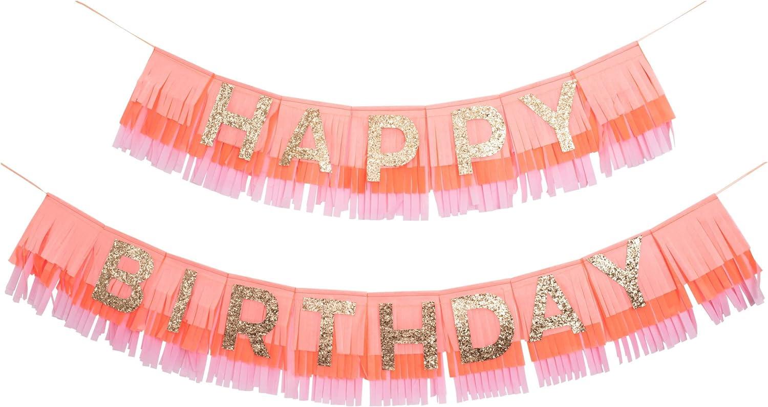 Meri Meri Pink Happy Birthday Fringe Garland (8' with excess cord - Pack of 1)