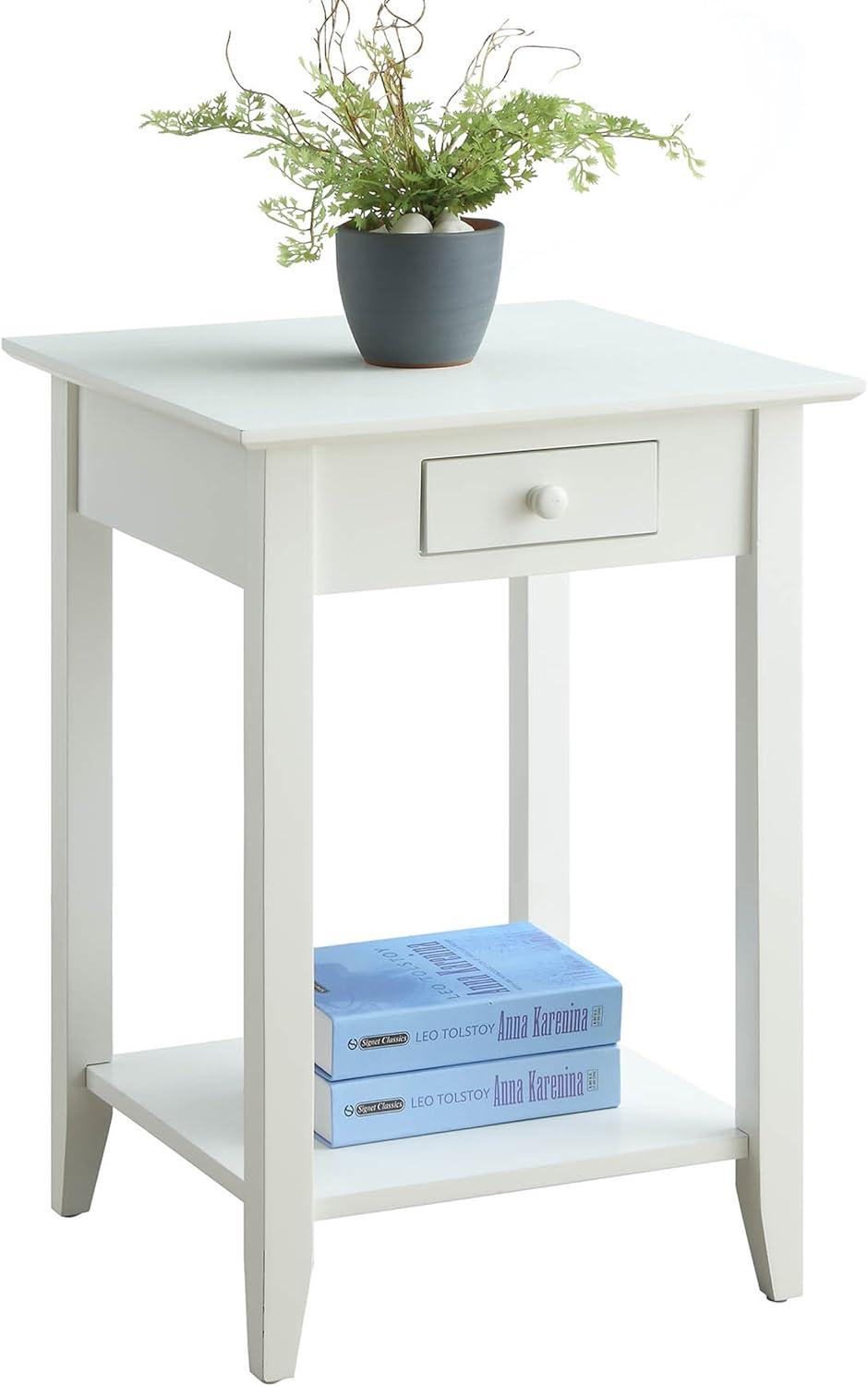 American Heritage End Table with Drawer Shelf White