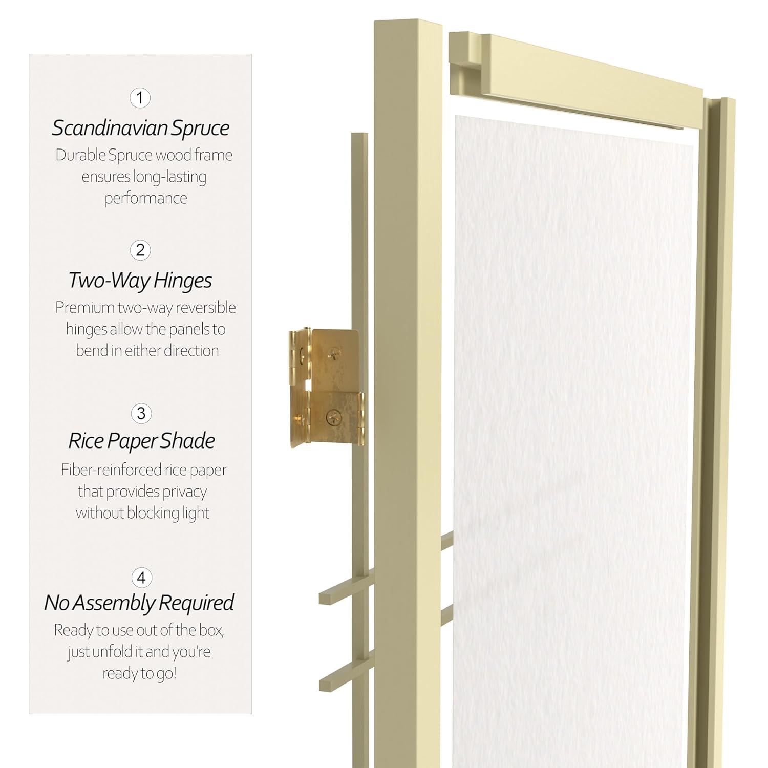 Oriental Furniture 6 Ft Tall Double Cross Shoji Screen Special Edition, 5 panel, ivory color