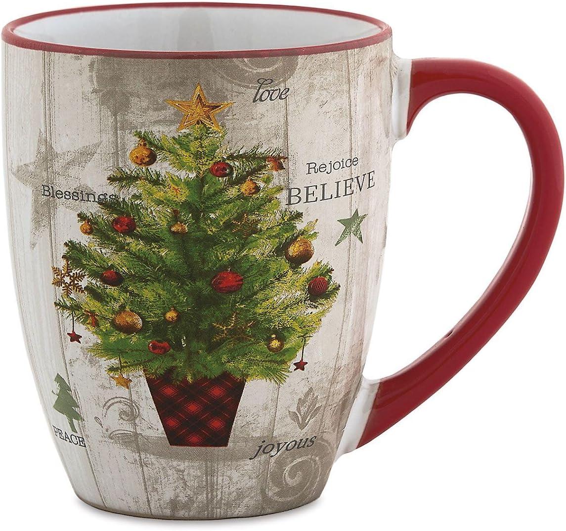 Festive Christmas Tree Ceramic Mug with Red Handle, 22oz