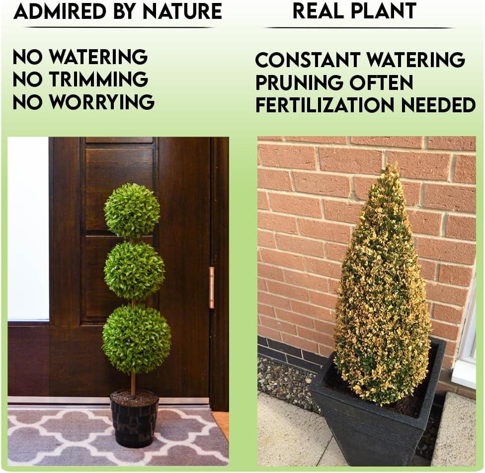 Admired By Nature 24" Faux Tabletop English Boxwood 3 Ball Topiary Plant in Pot, Green