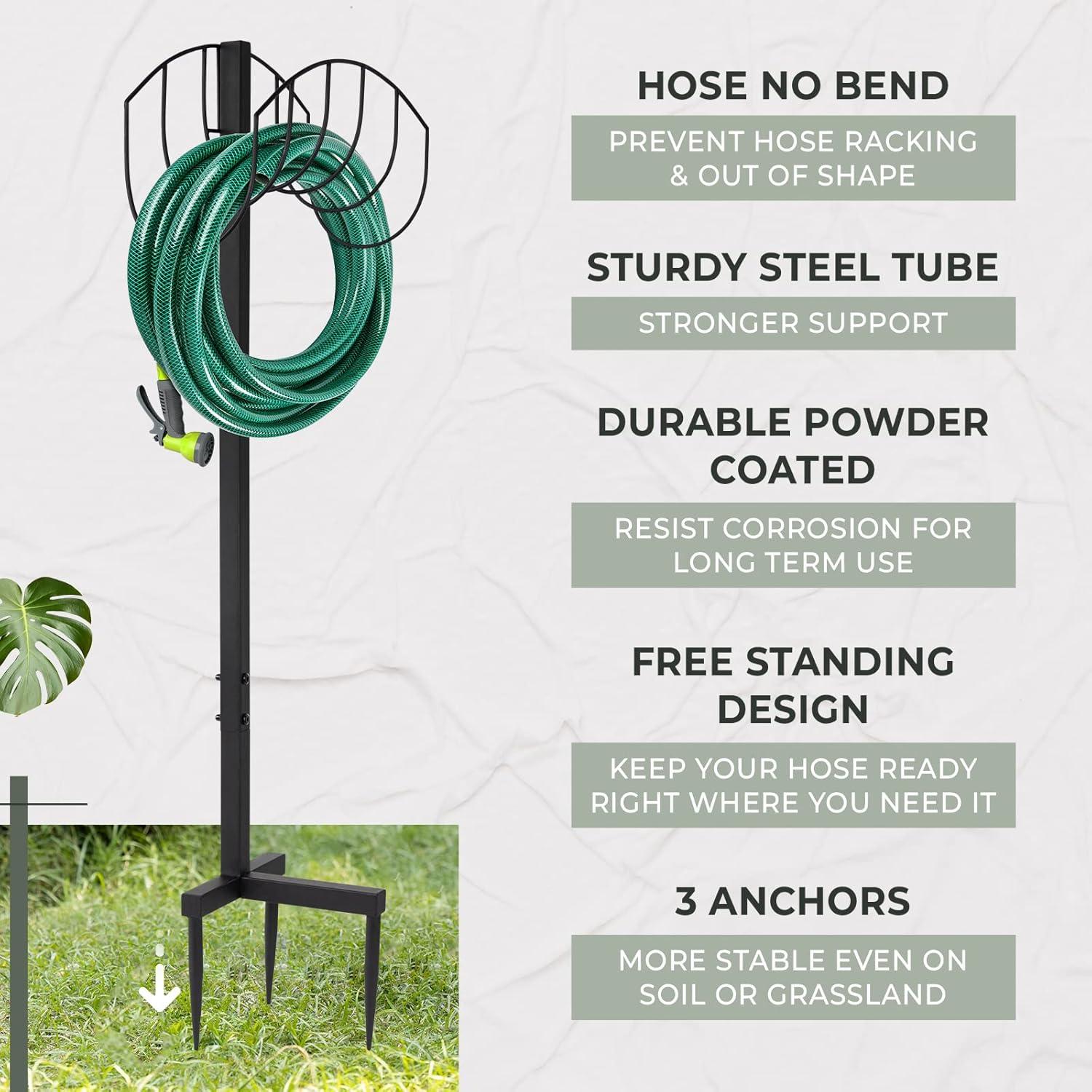 Terry Heavy Duty Garden Hose Holder Stand, Freestanding Hose Hanger, Water Hose Reel with 3 Stable Anchors on Soil, Grassland, Easy Installation