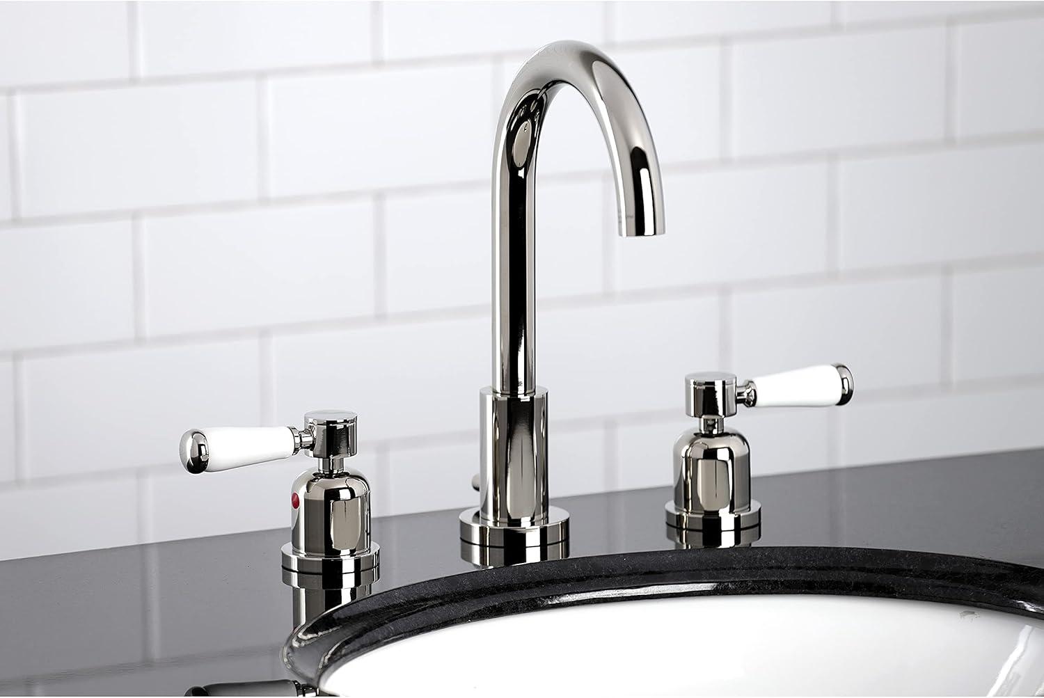 Kingston Brass Paris Two-Handle 3-Hole Deck Mount Widespread Bathroom Faucet with Brass Pop-Up Drain