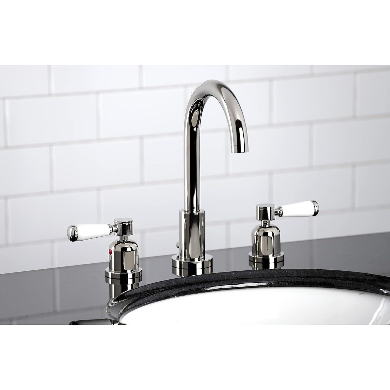 Kingston Brass Paris Two-Handle 3-Hole Deck Mount Widespread Bathroom Faucet with Brass Pop-Up Drain
