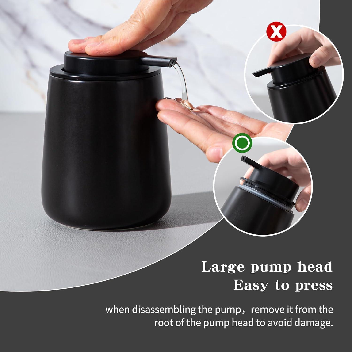 Black Ceramic Cylindrical Soap Dispenser with Easy Pump