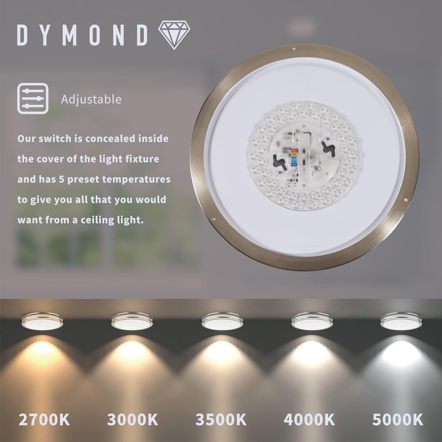 DYMOND 10" LED Ceiling Light Flush Mount Adjustable Color Temperature Dimmable Brushed Nickel Double Ring