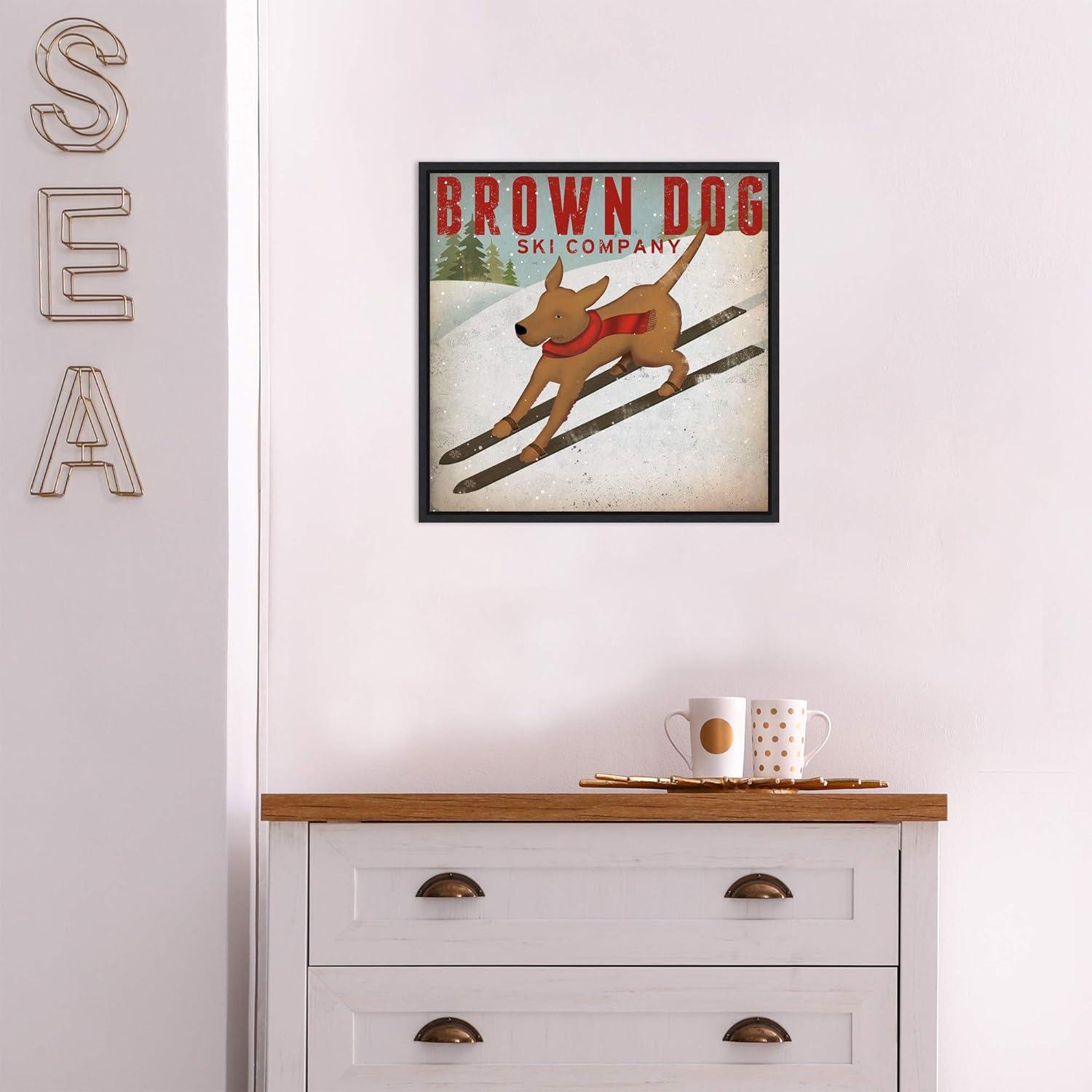 Amanti Art Brown Dog Ski Co by Ryan Fowler Canvas Wall Art Print Framed 16-in. x 16-in.