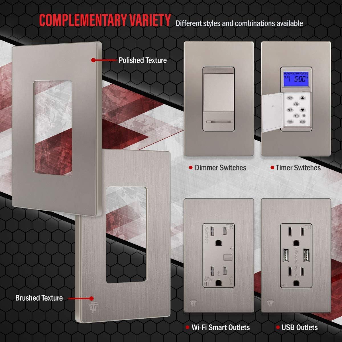 ENERLITES Elite Series Screwless Decorator Wall Plate Child Safe Outlet Cover, Size 1-Gang, Unbreakable Polycarbonate Thermoplastic, SI8831-NK, Nickel