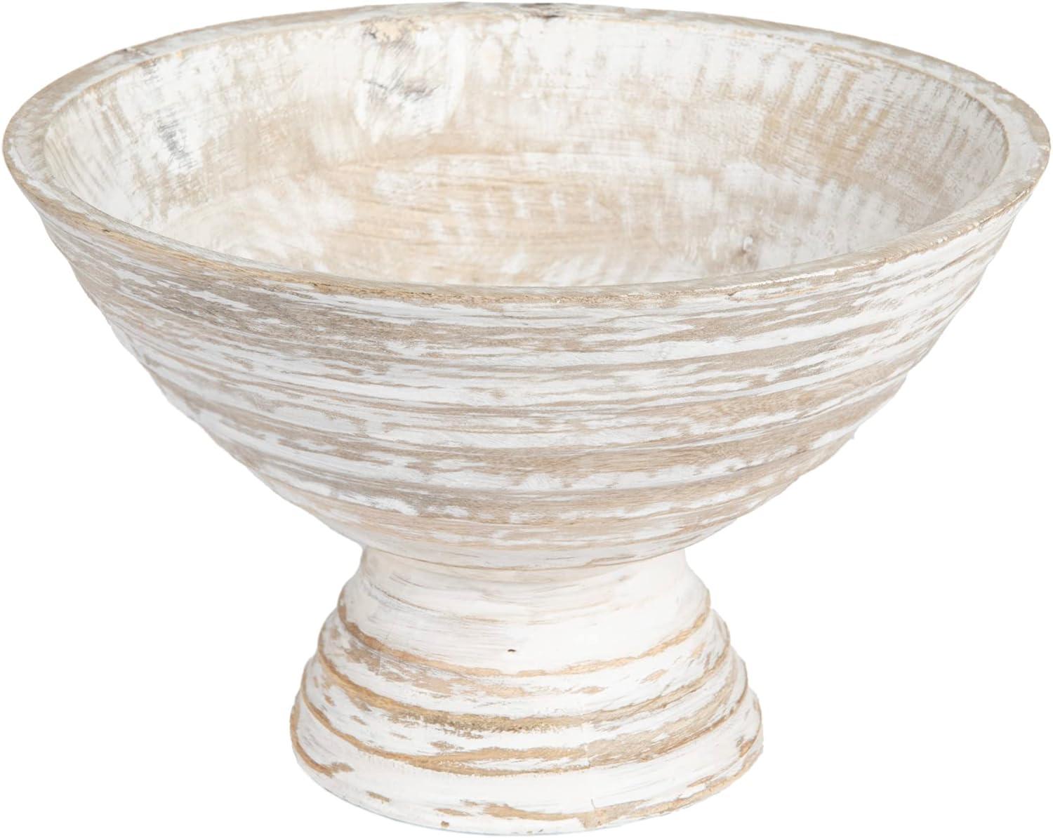 Whitewashed Mango Wood Pedestal Serving Bowl