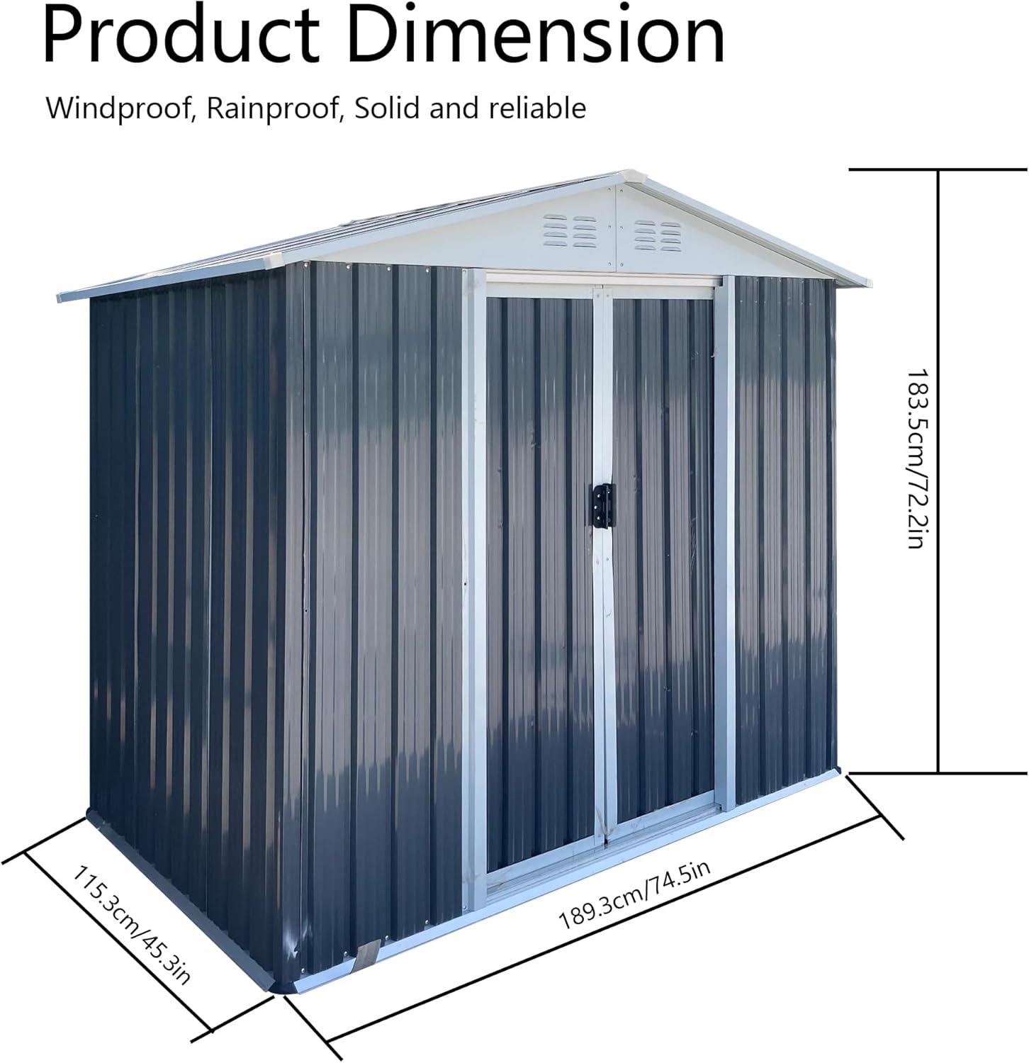 Gray 6x4 FT Metal Outdoor Storage Shed with Lockable Doors