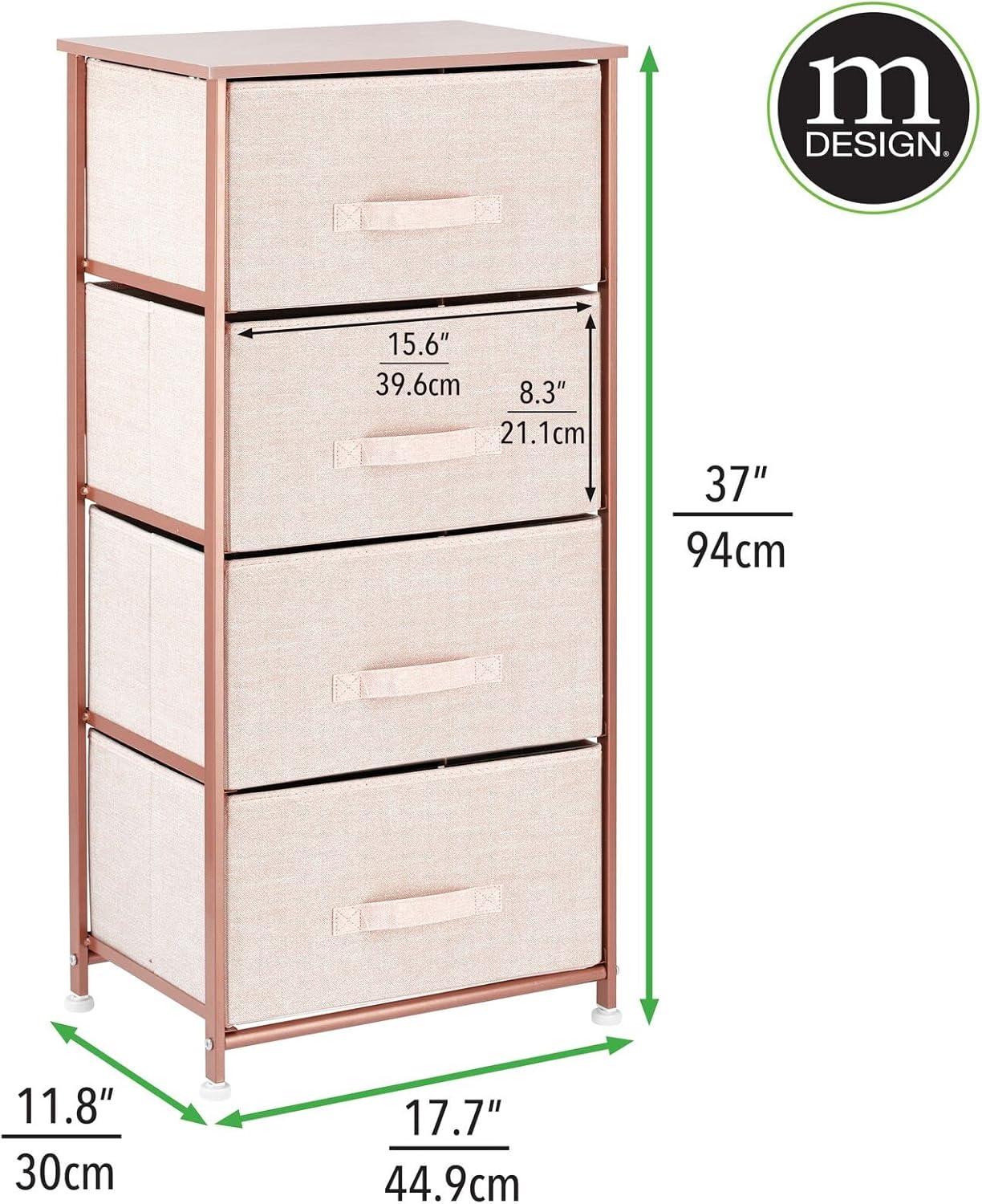 mDesign Tall Dresser Storage Tower Stand, 4 Fabric Drawers - Lt. Pink/Rose Gold