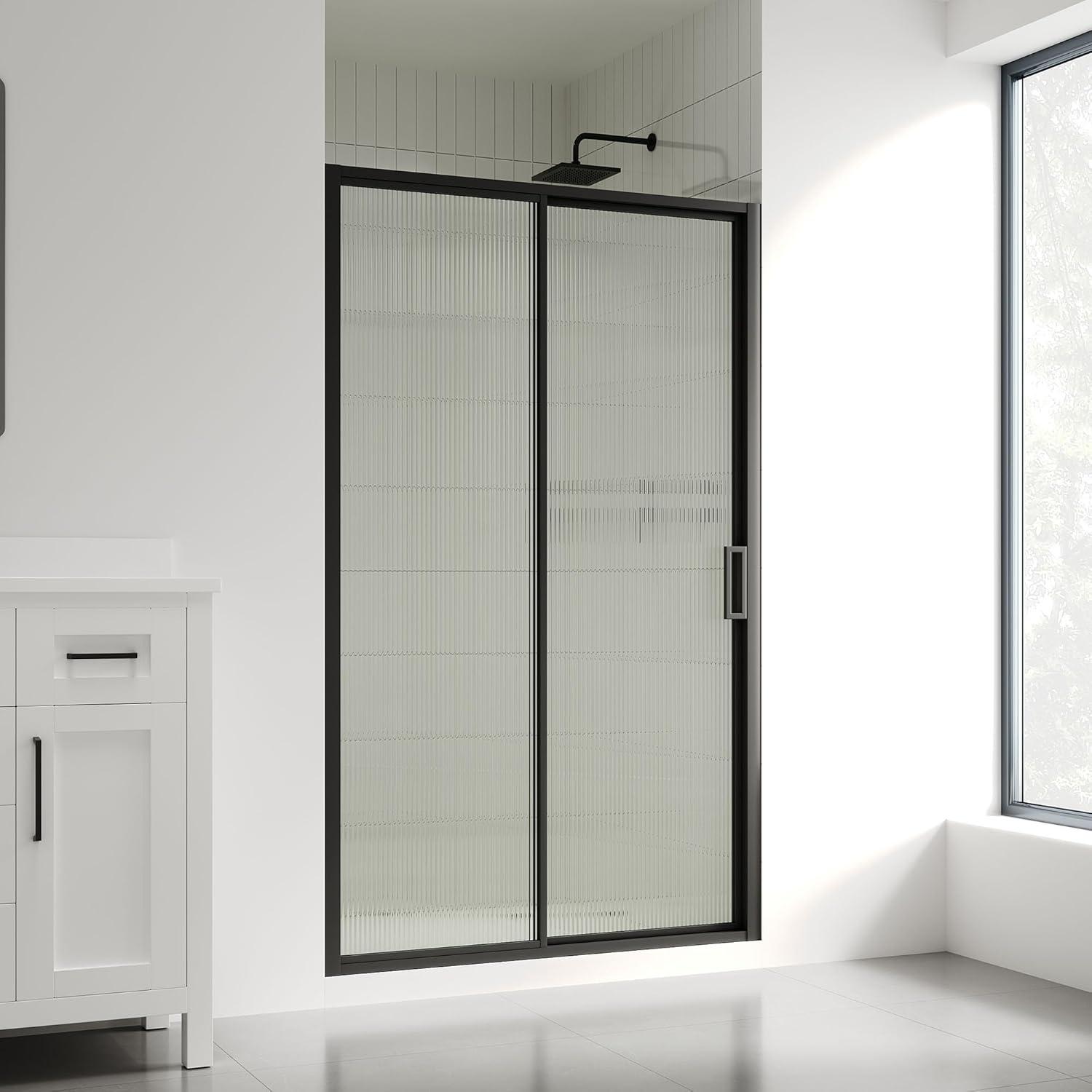 Ove Decors Stanford 48 In. W X 74 In. H Sliding Fluted Straight Alcove Shower Door