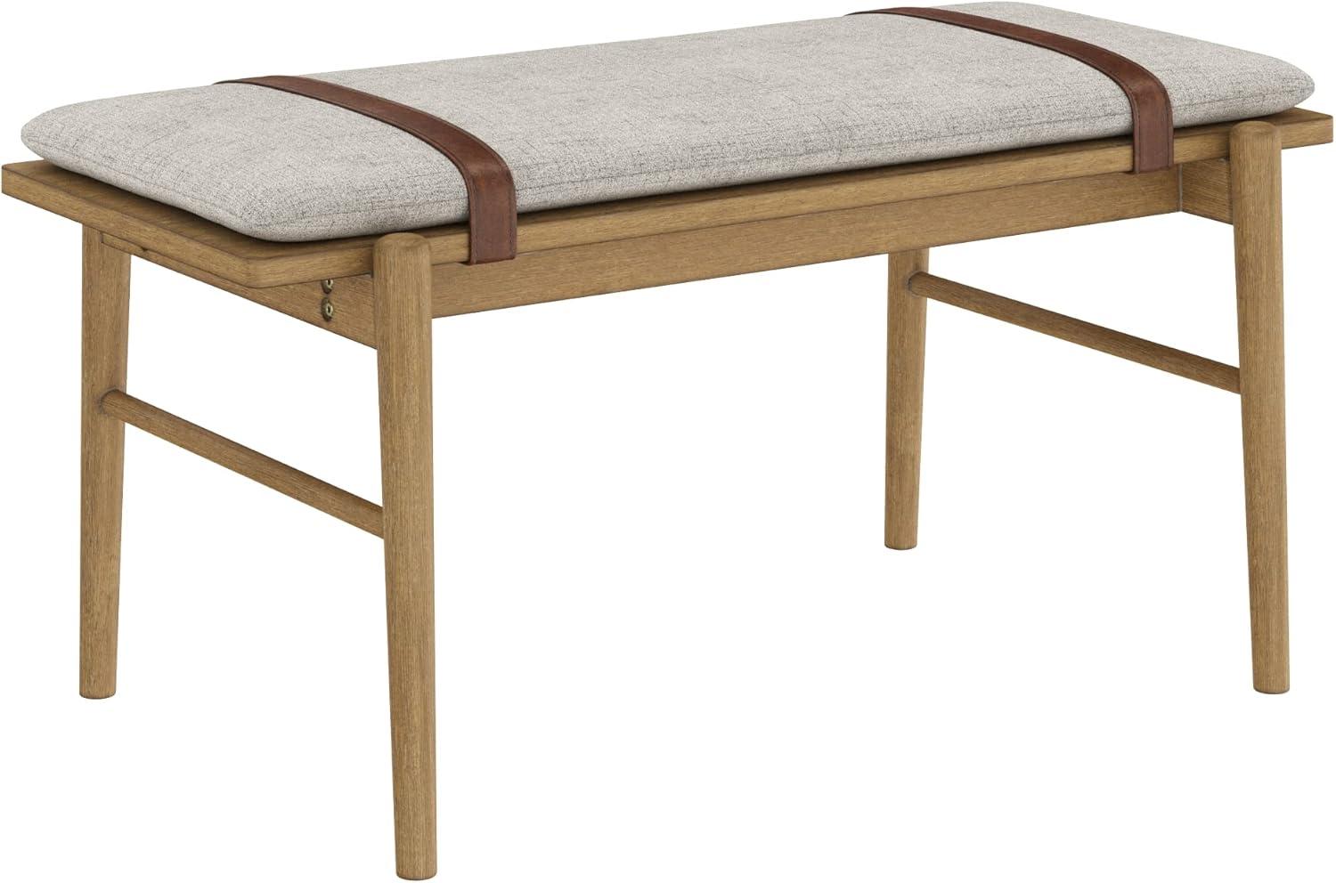 38" Nathan James Gugan Bench: Wood Frame, Faux Leather Straps, Zipper Cushion