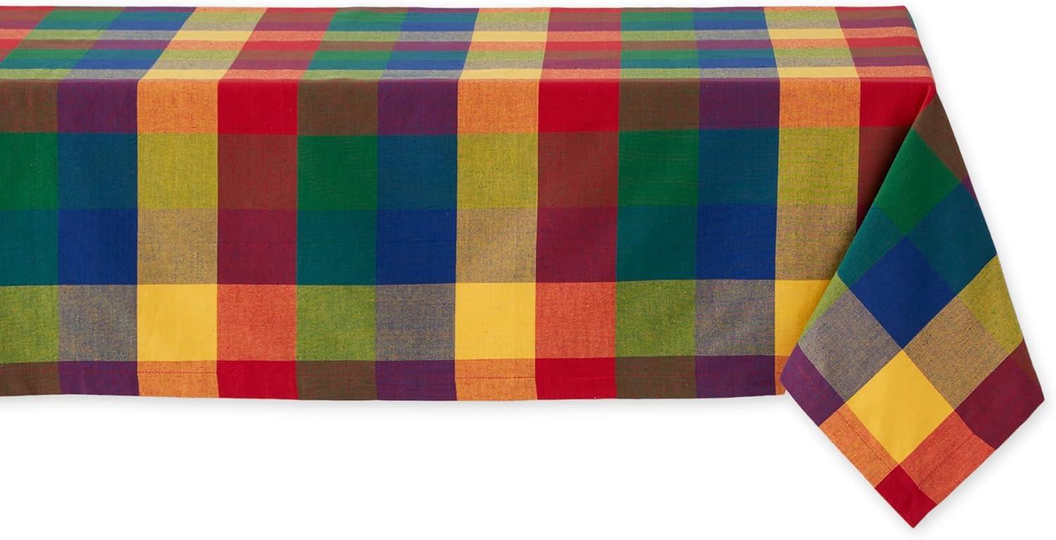 DII Indian Summer Check Tablecloth, 52"x52", 100% Cotton