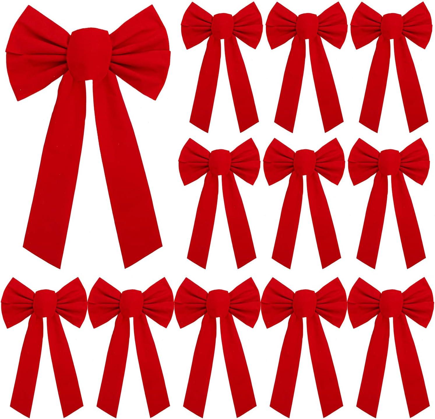 Set of 12 Large Red Velvet Christmas Bows