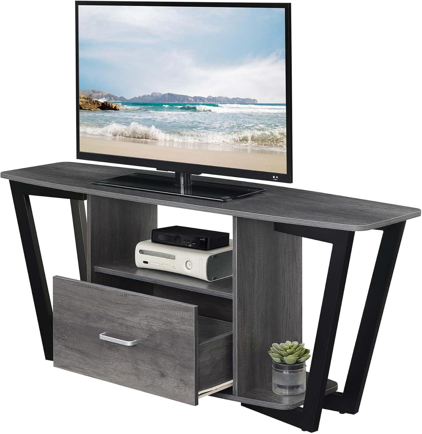 Convenience Concepts Graystone 60 inch 1 Drawer TV Stand with Shelves, Charcoal Gray/Black